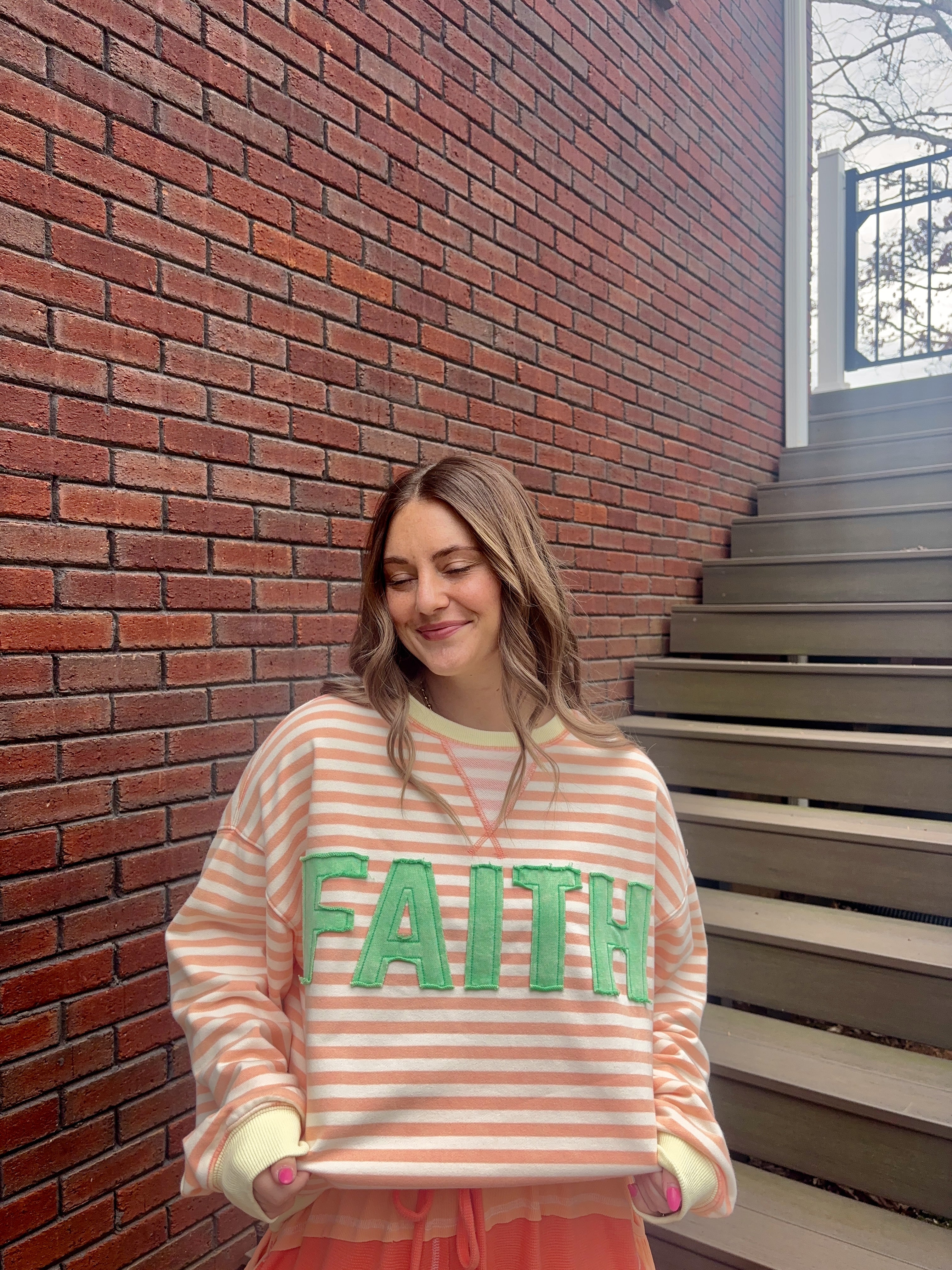 "Faith" Embriodered Striped Top