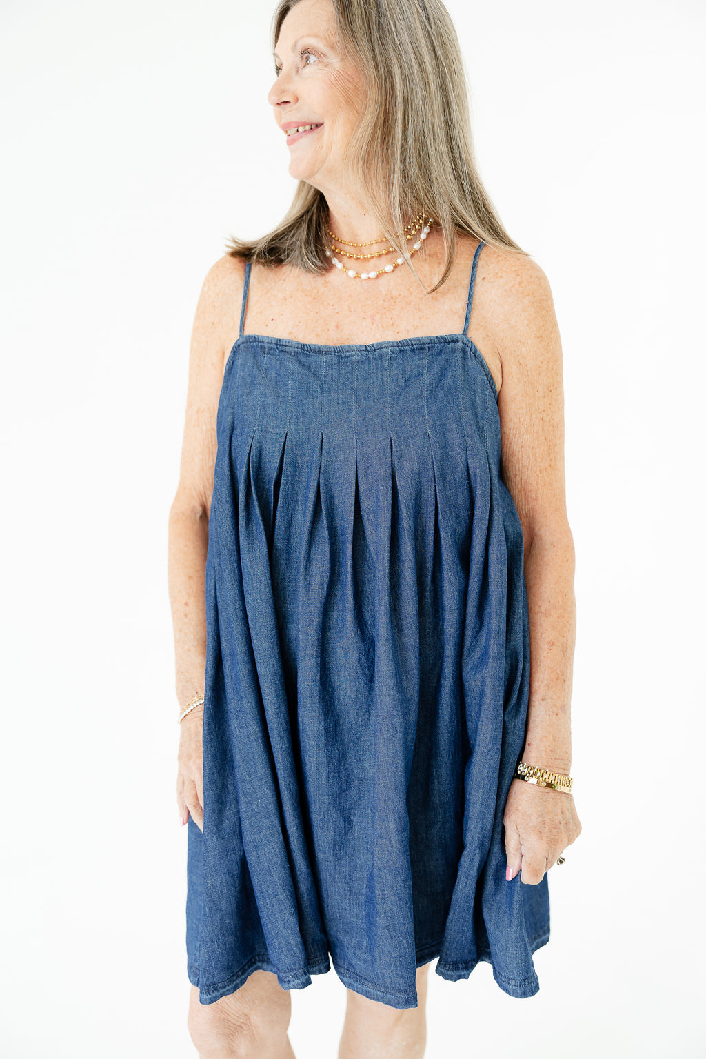 Denim Down Pleated Dress