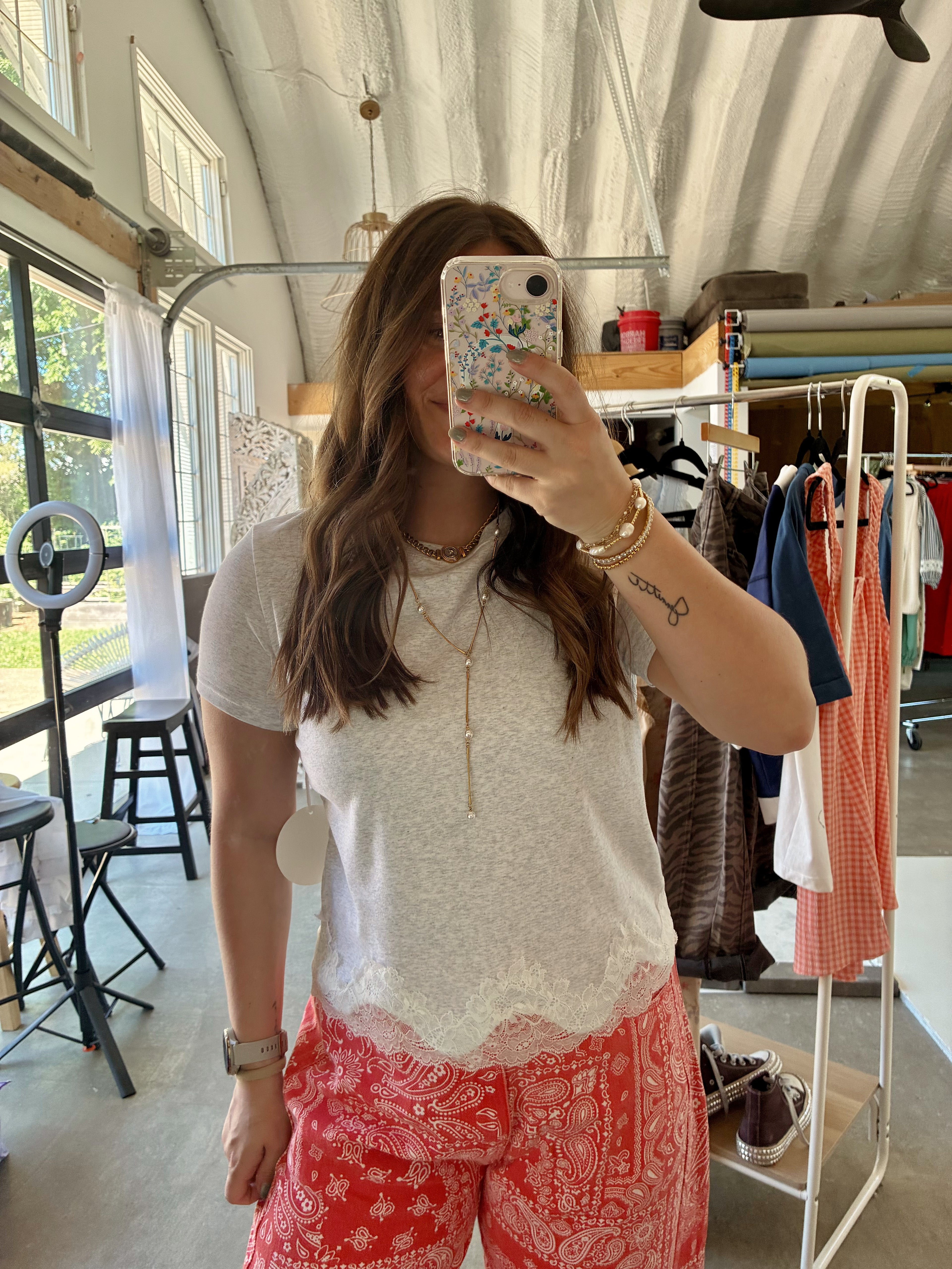Nightly Lace Tee - Grey