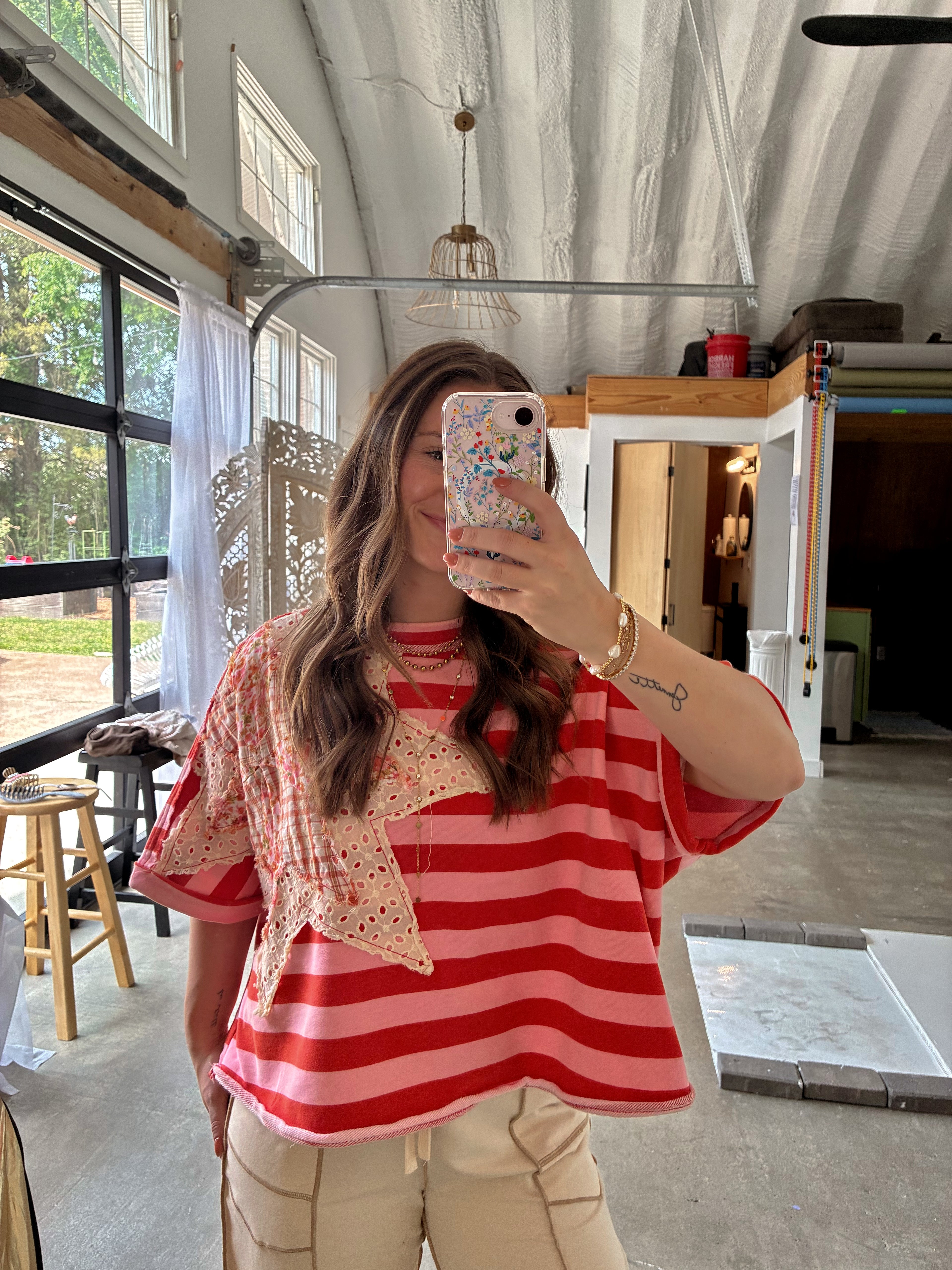 Poppy Striped Patchwork Top
