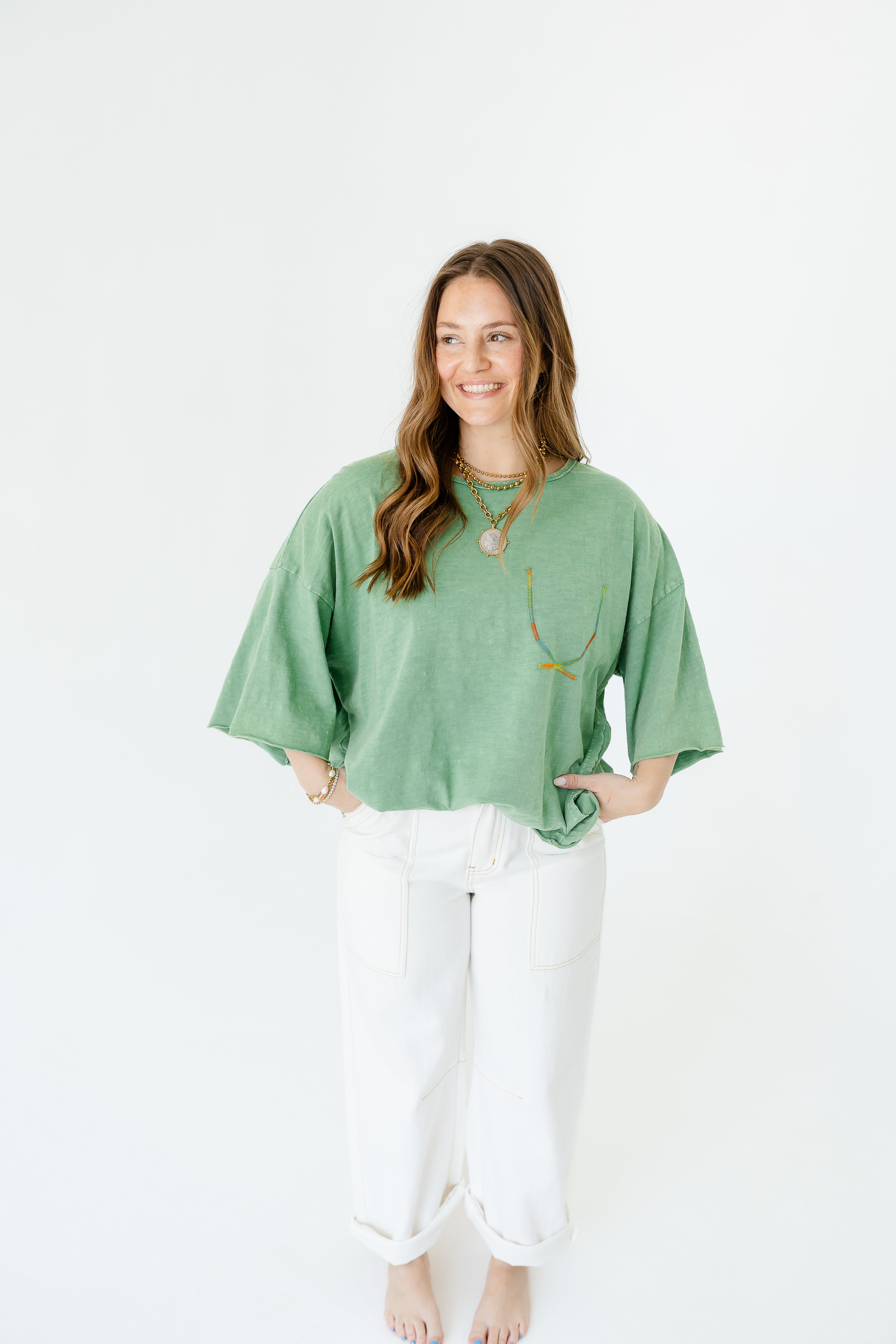 Rainbow Stitched Pocket Tee