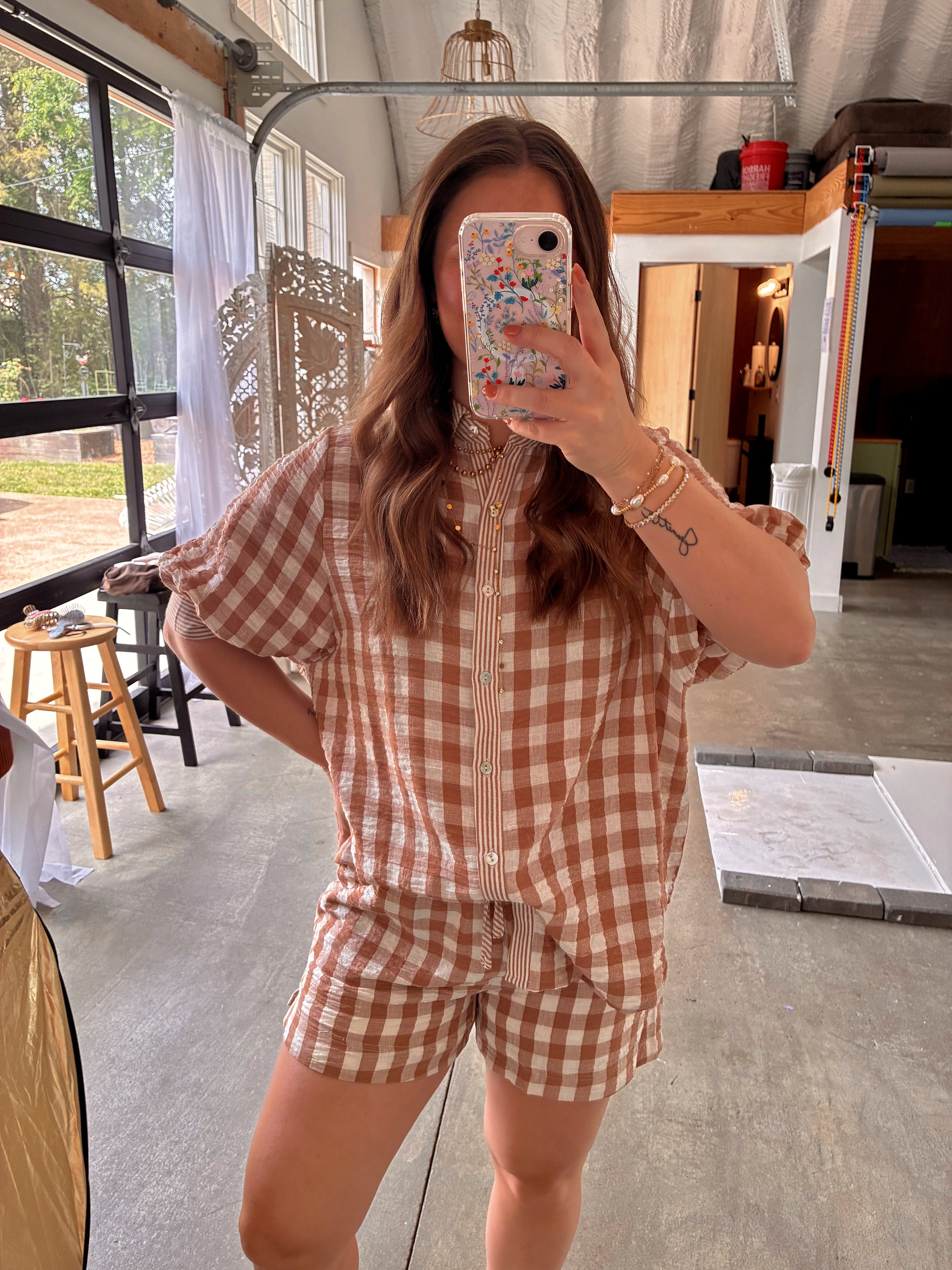 Meadow Mist Gingham Set - Mocha