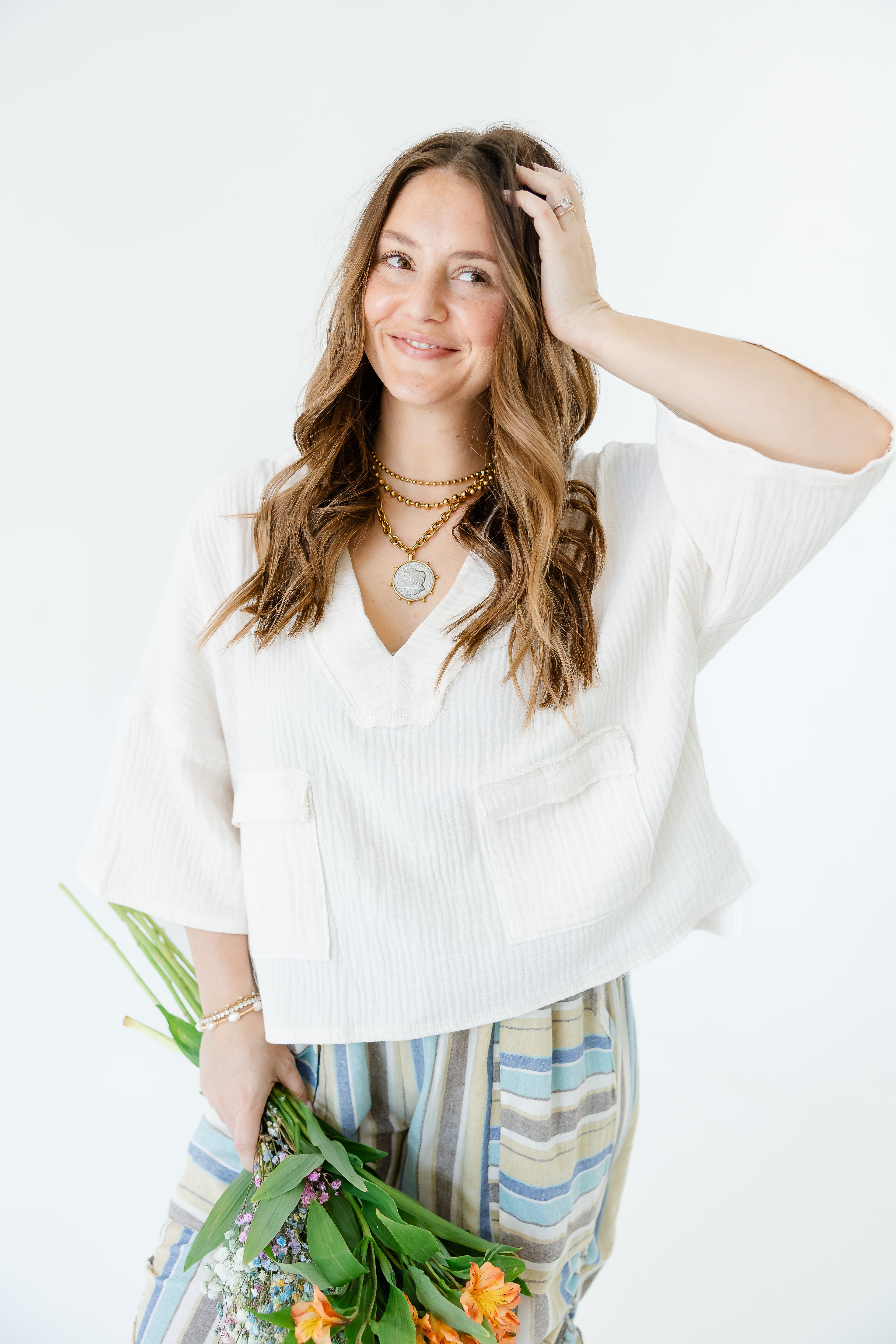 Ila Ivory Patched Top