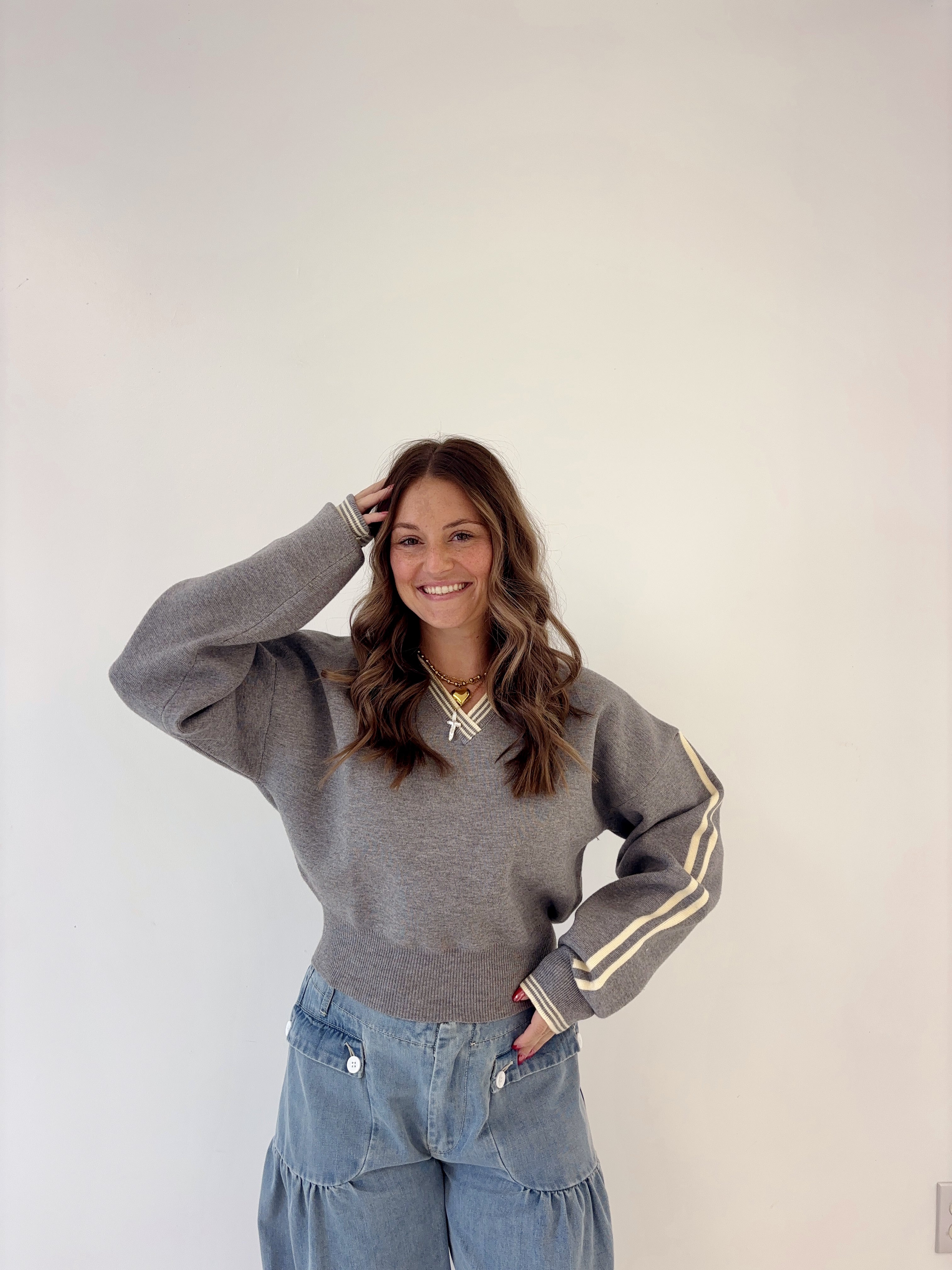 Grey Skies V Neck Sweater