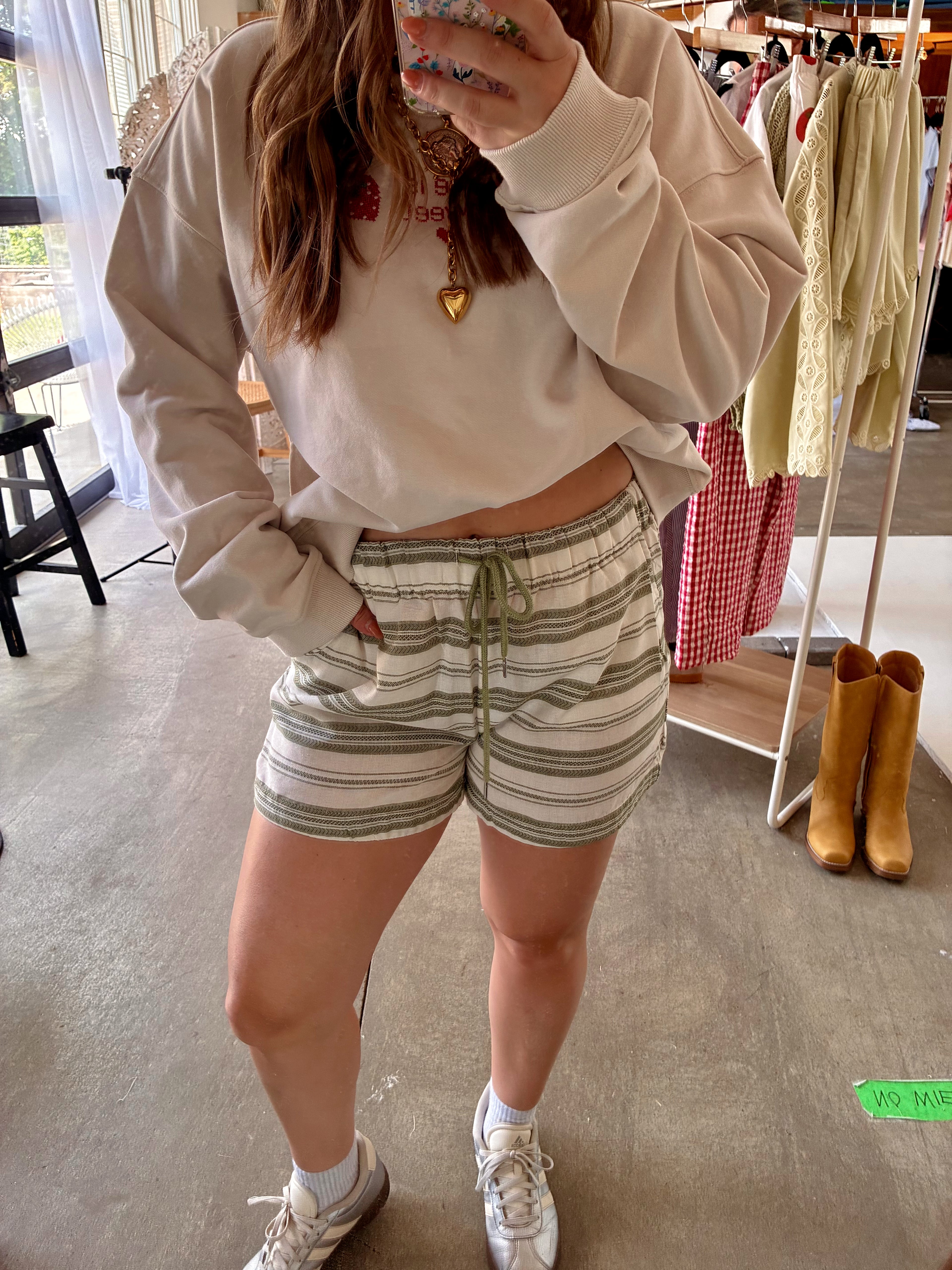 Olive Groove Striped Shorts