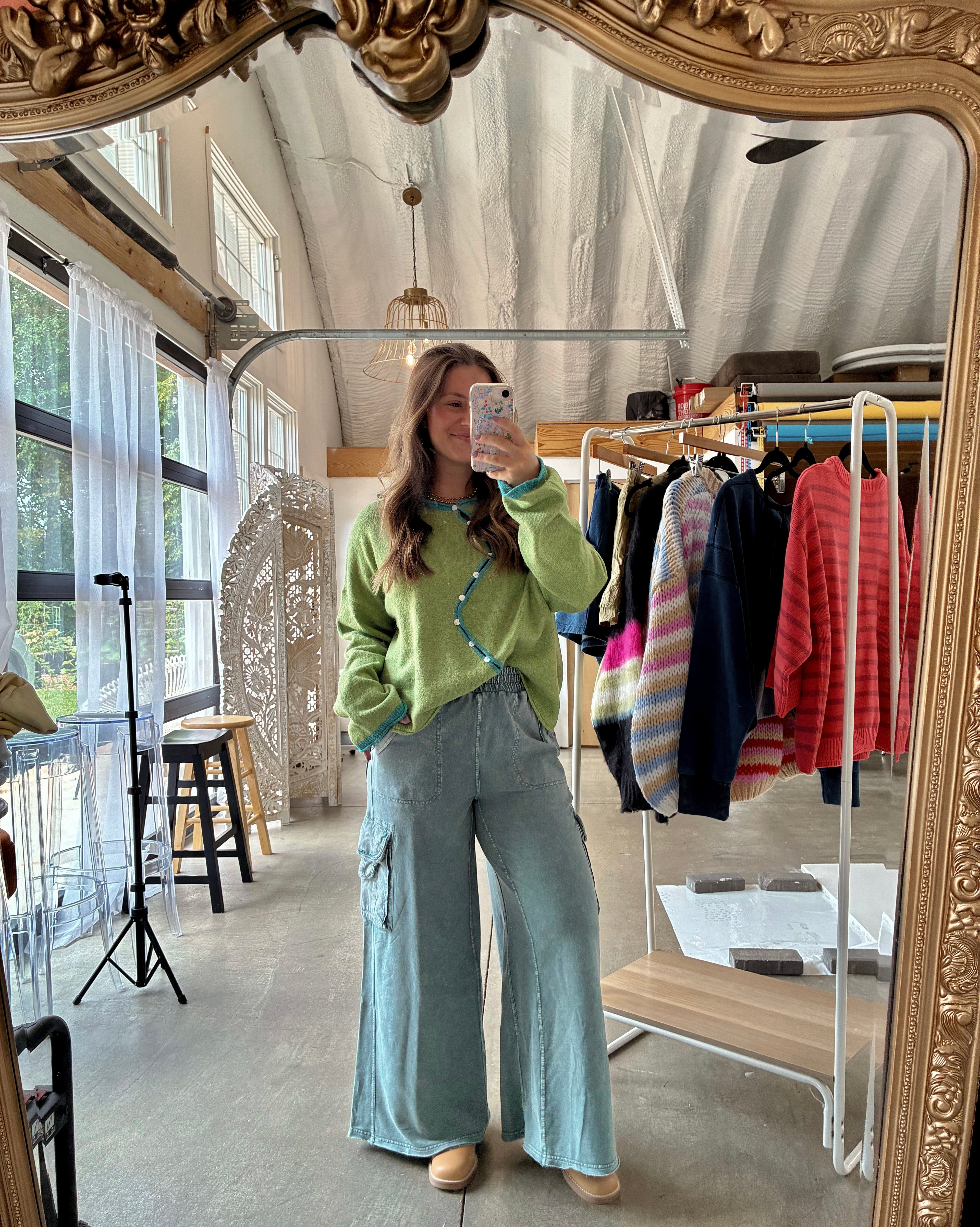 Teal Washed Cargo Pants