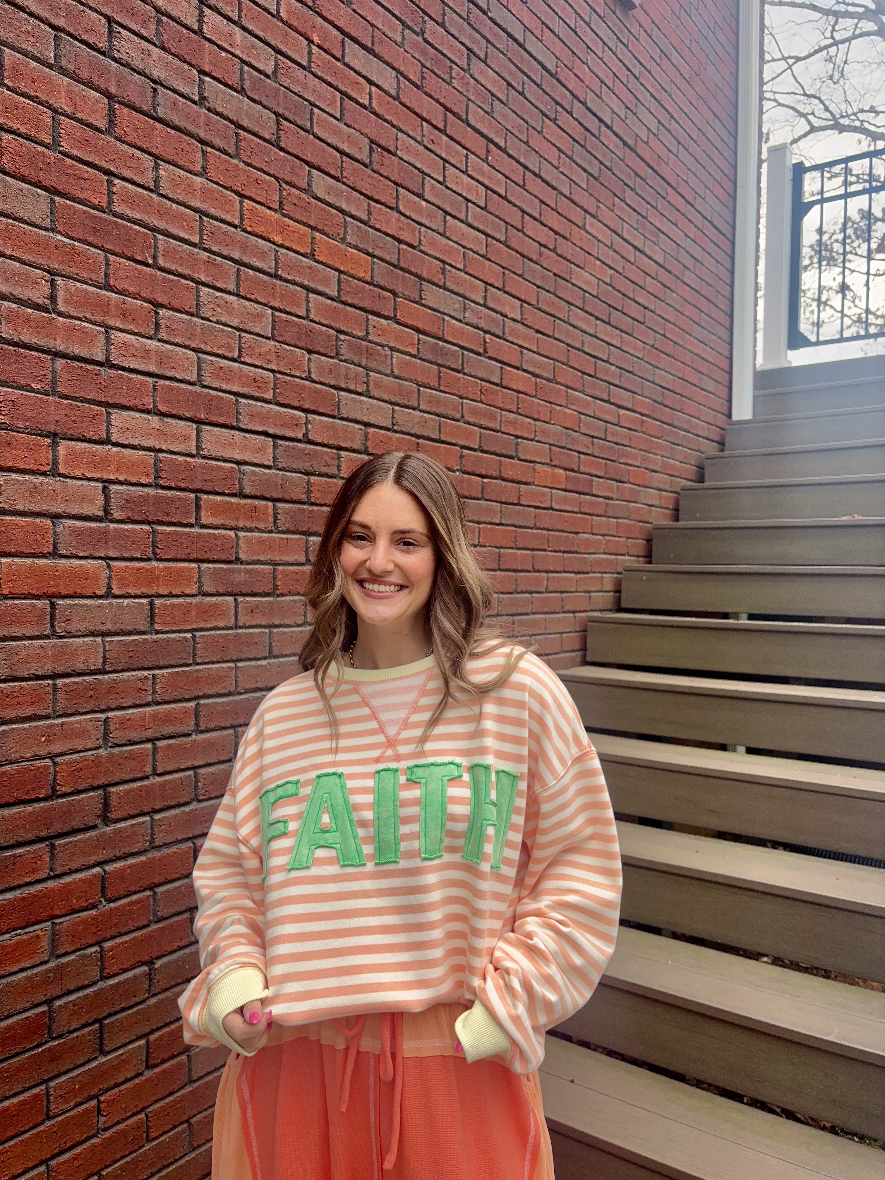 "Faith" Embriodered Striped Top