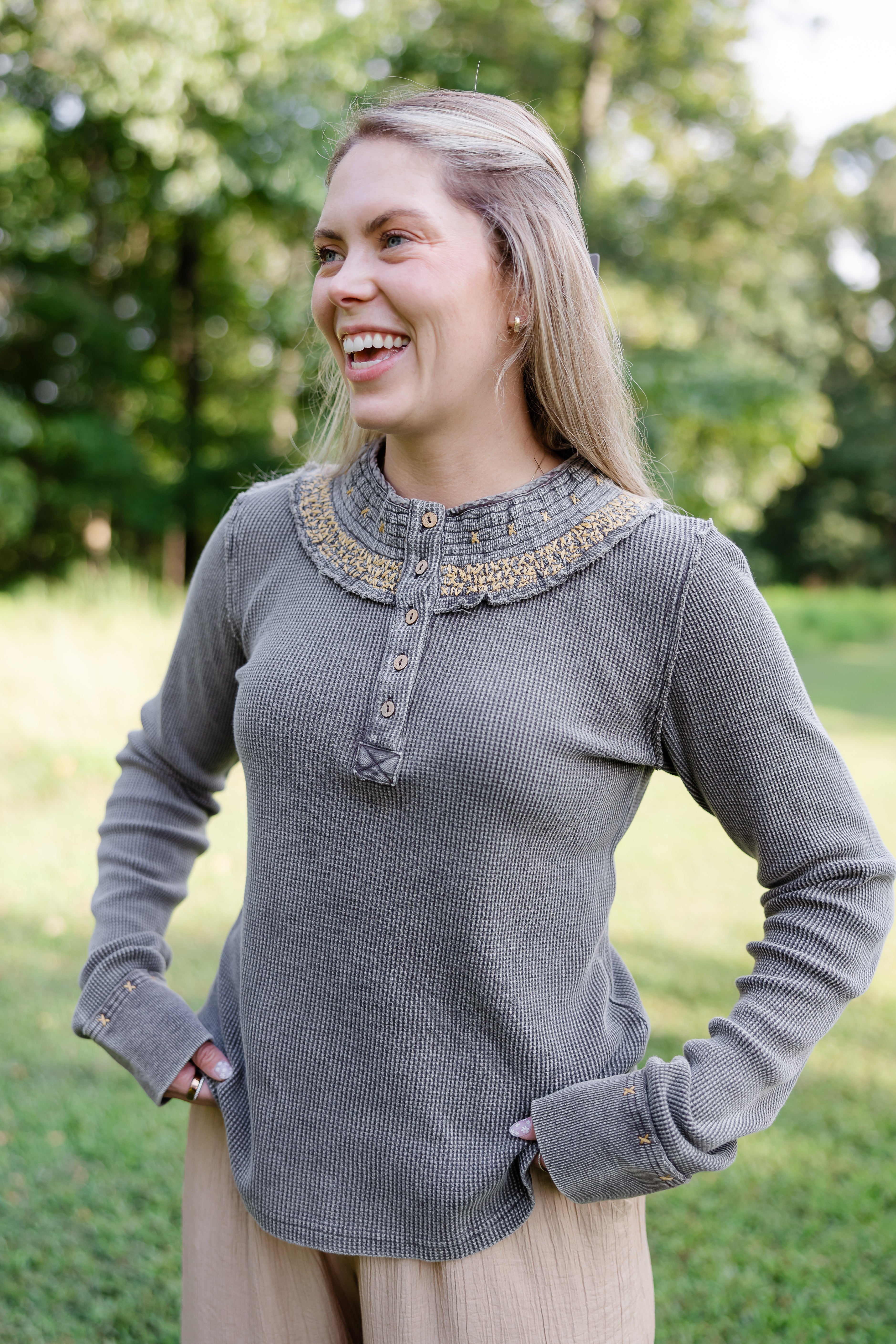Sunday Stitched Waffle Top