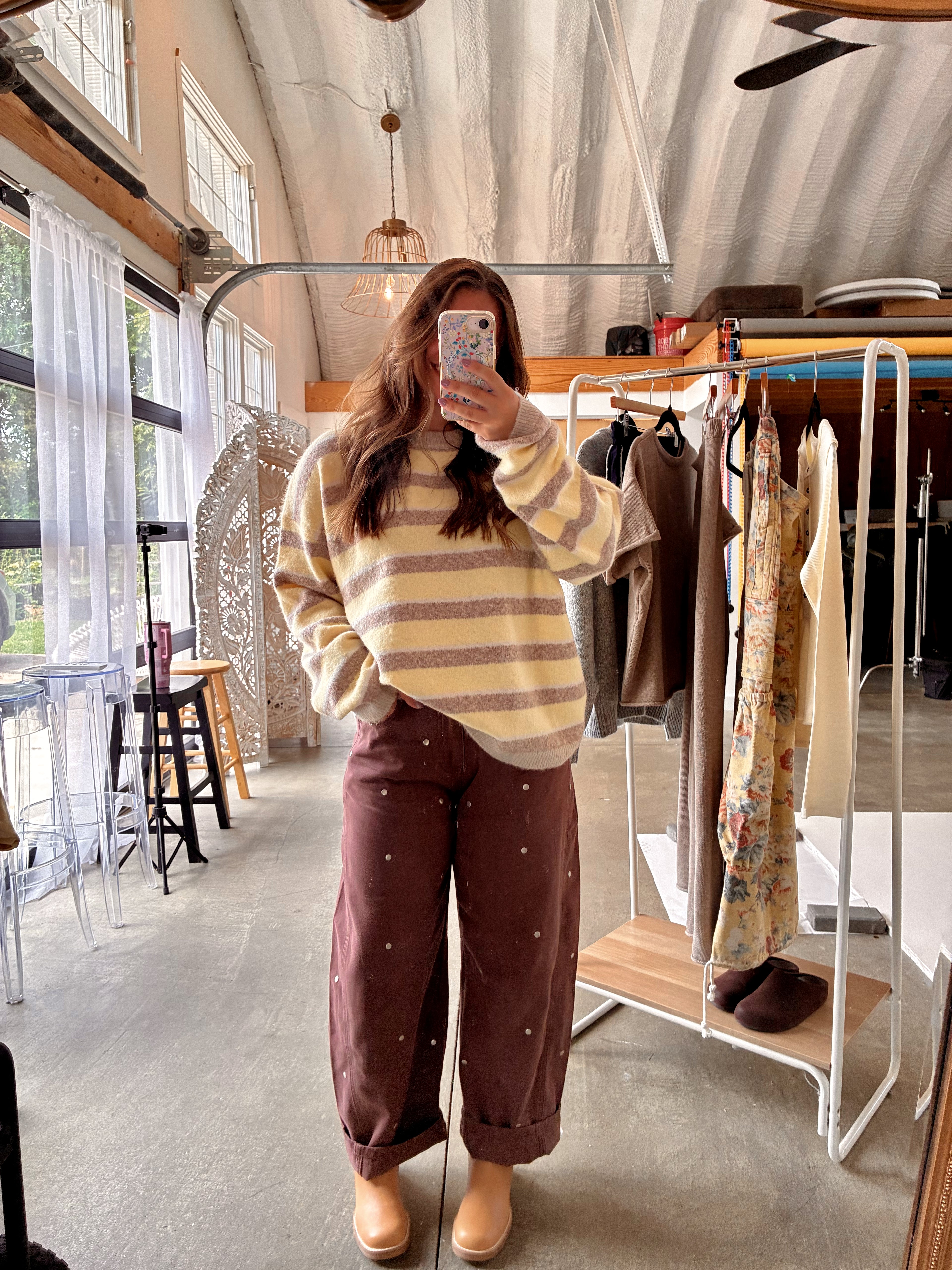 Cocoa Studded Barrel Jeans