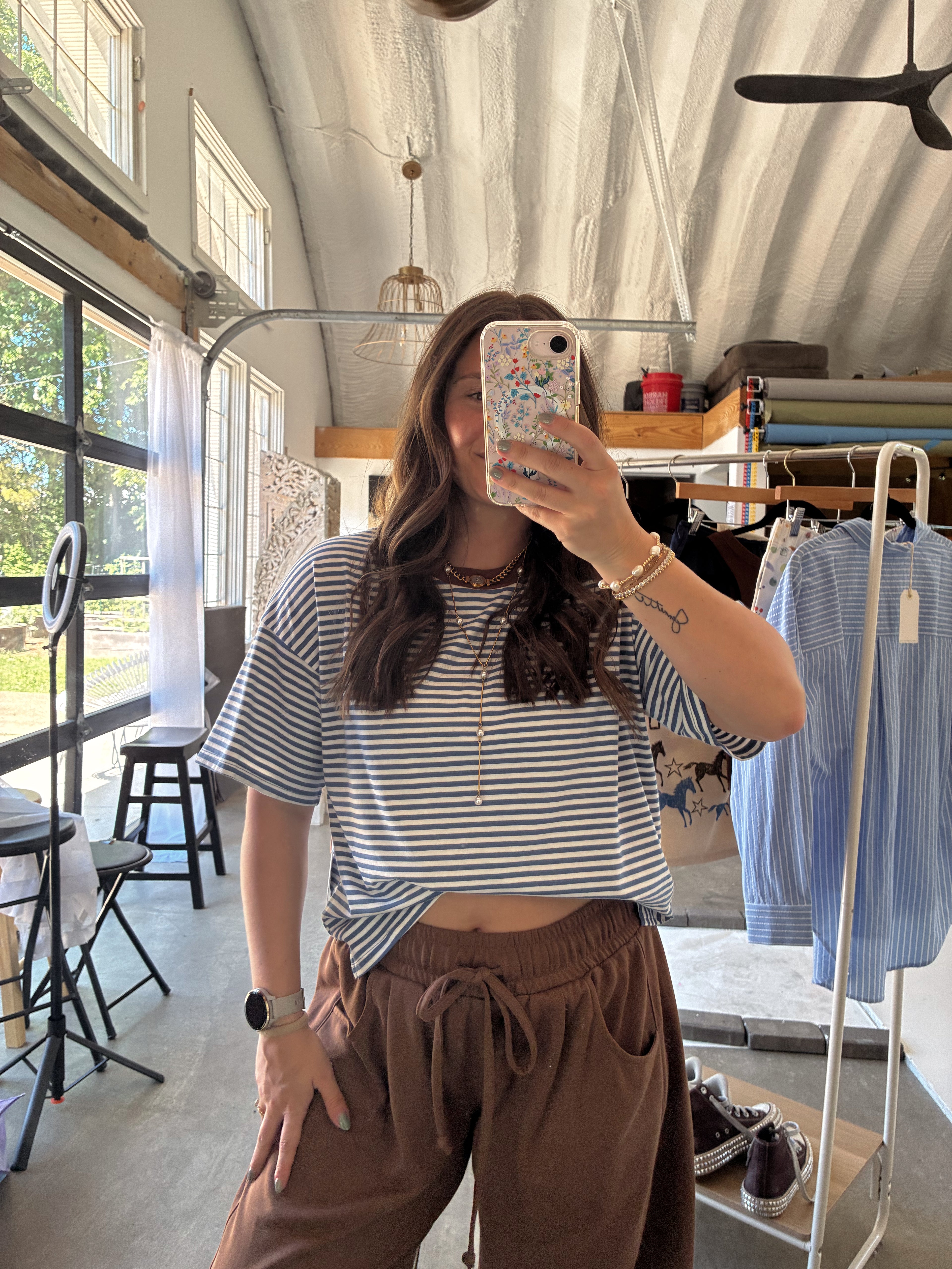 Mocha Blueberry Striped Top