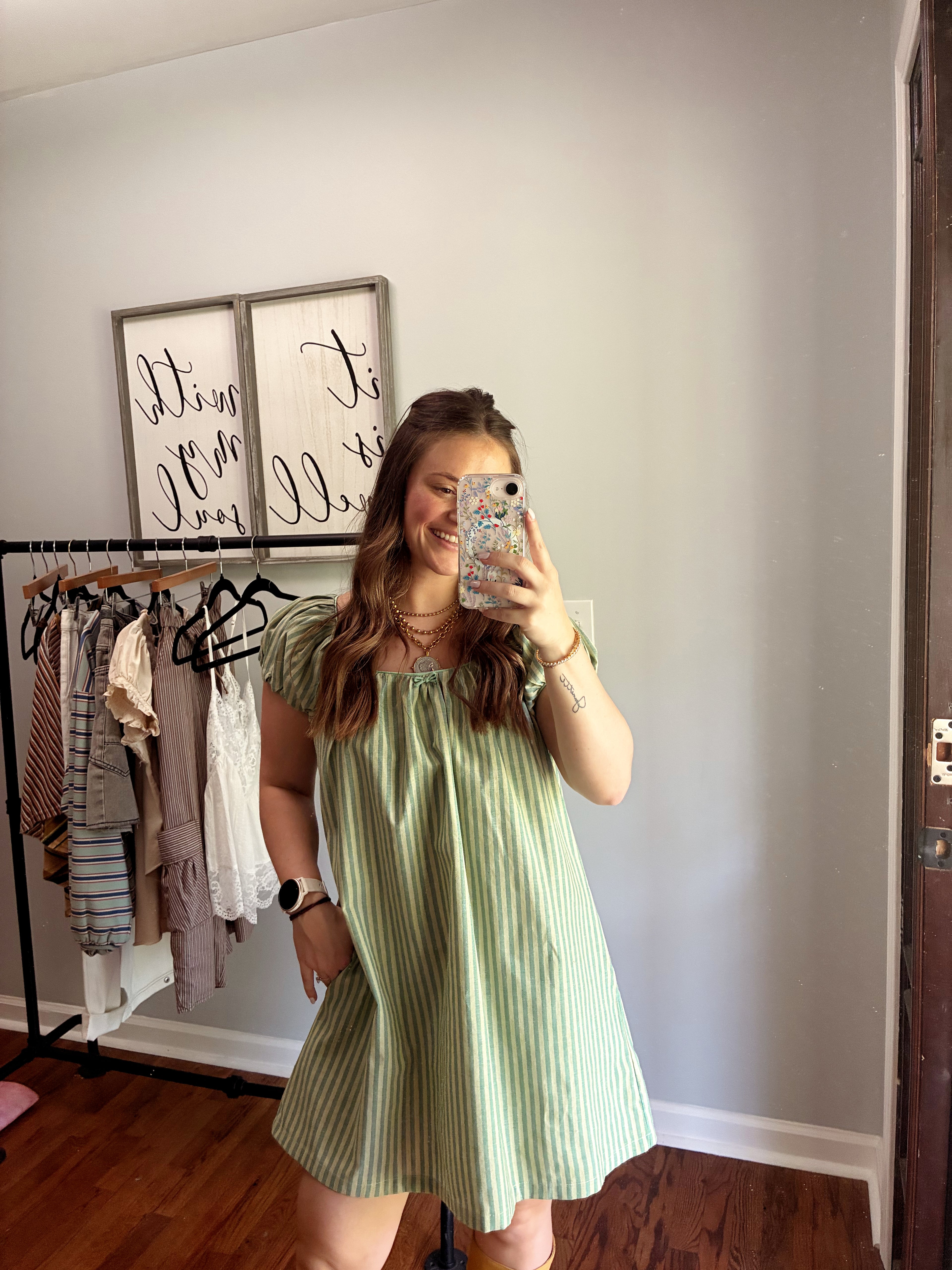 Olive Striped Mini Dress