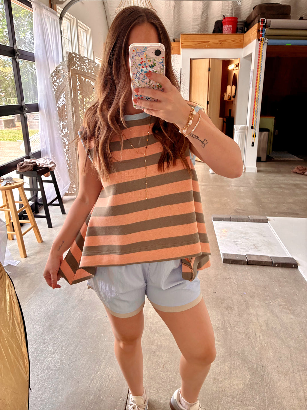 Tangerine Striped Top