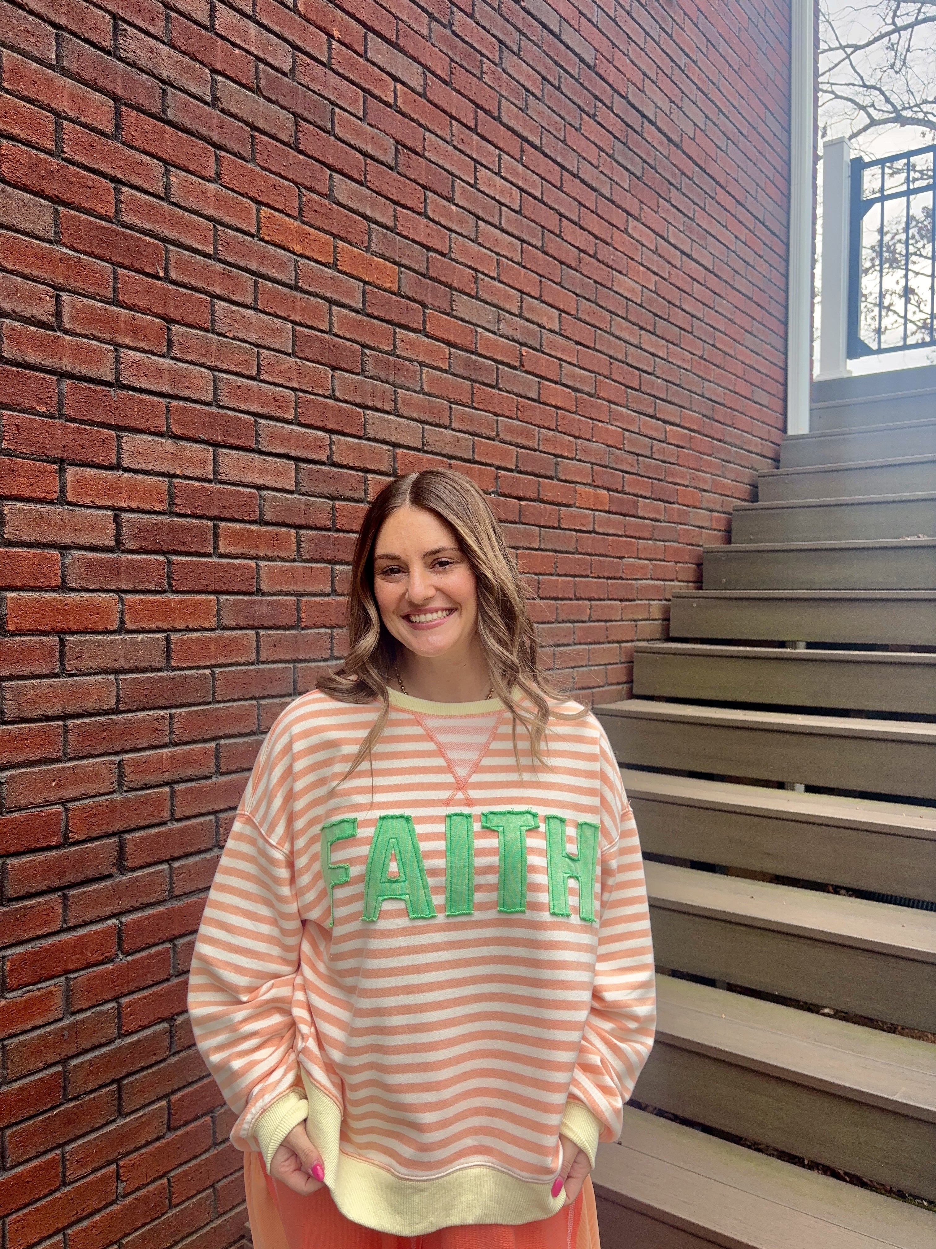 "Faith" Embriodered Striped Top