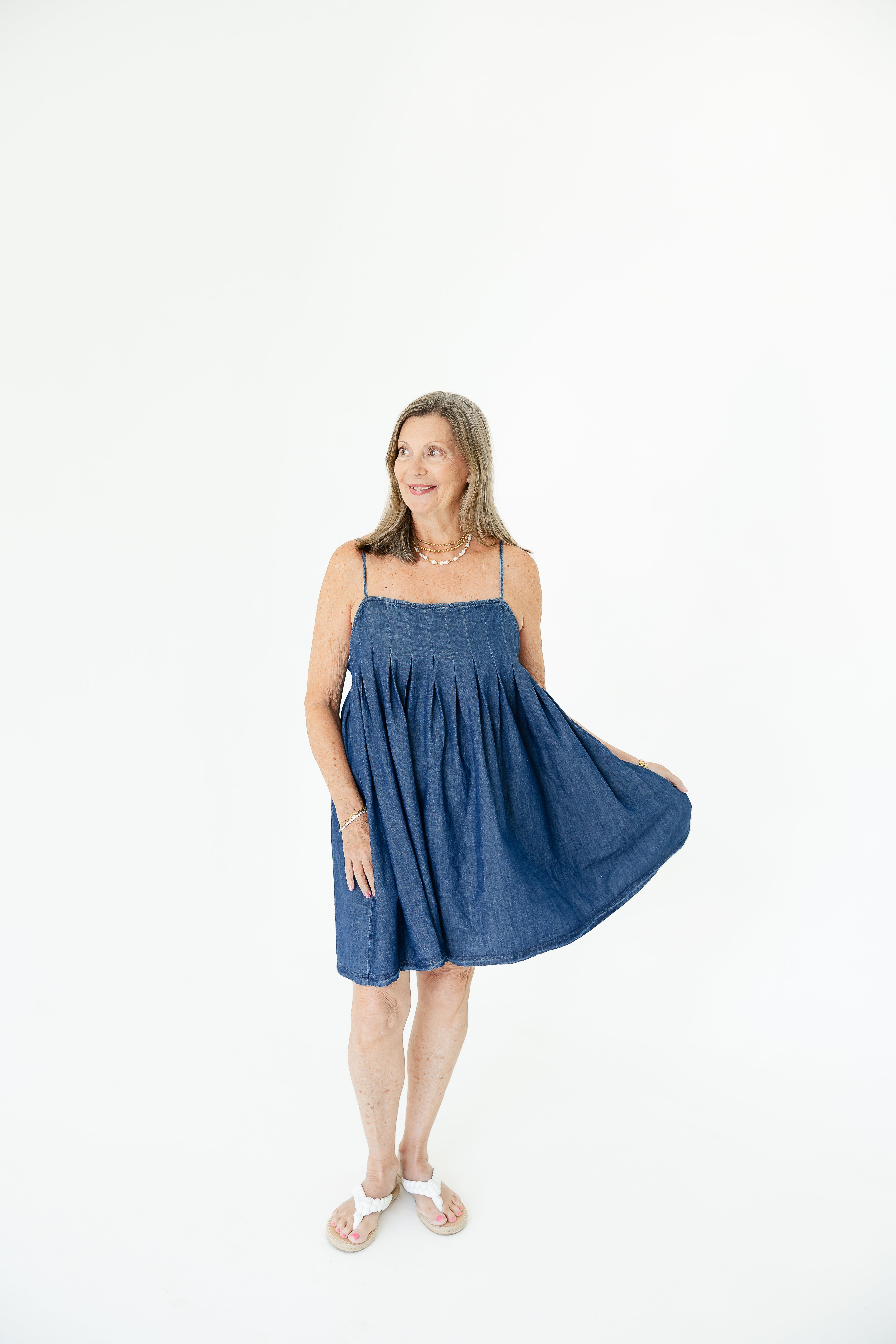 Denim Down Pleated Dress