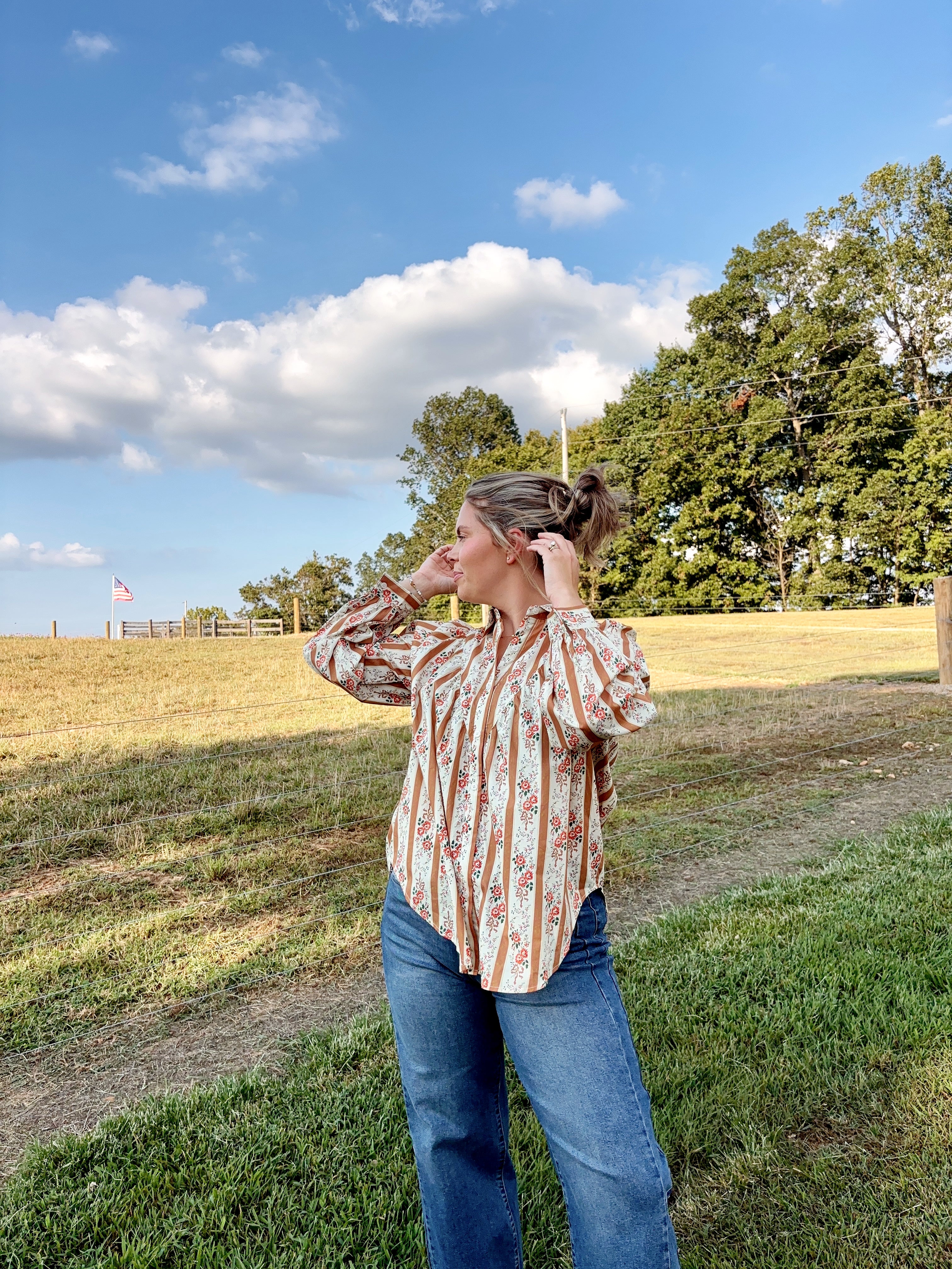 Western Floral Button Down Top