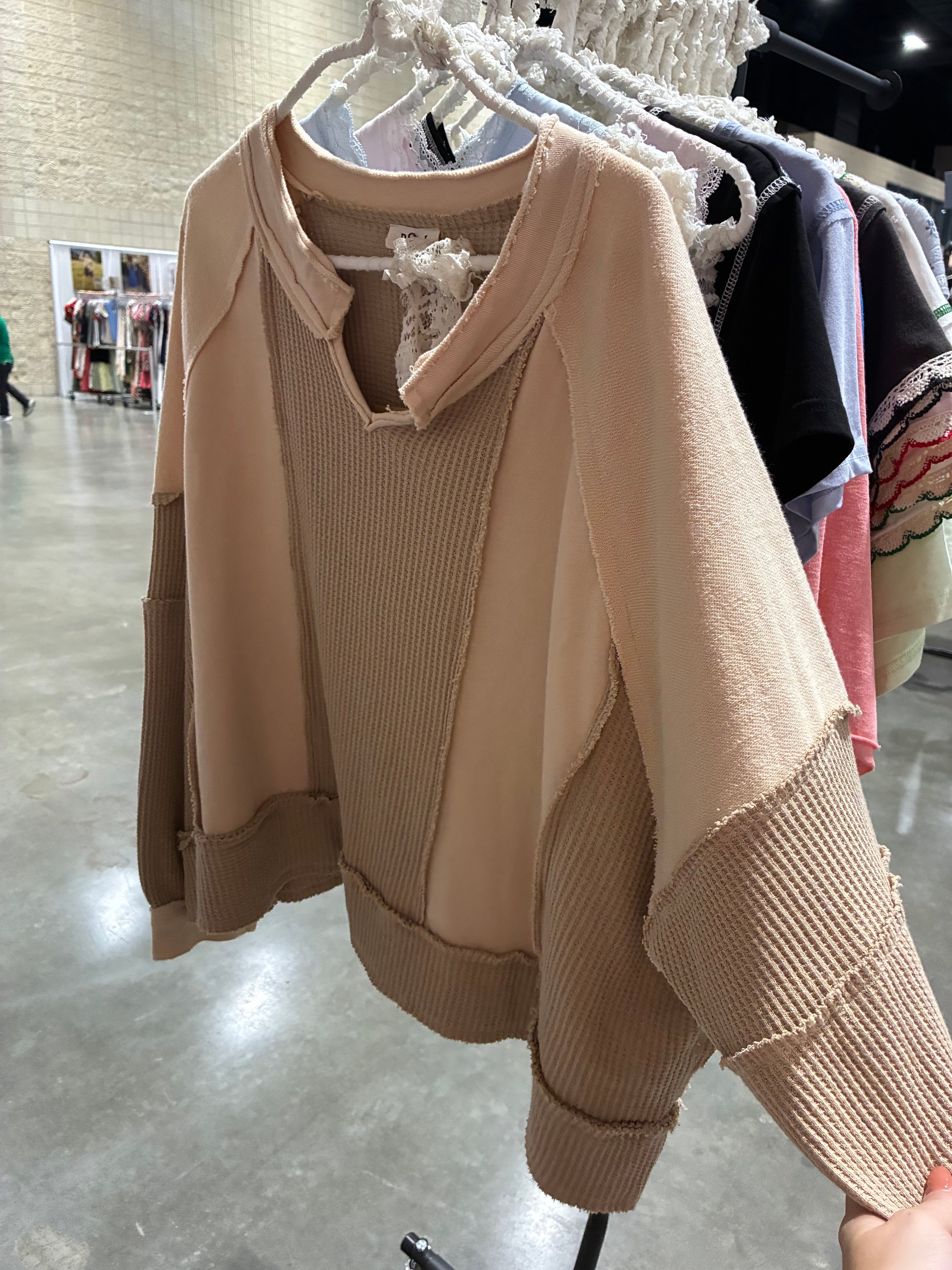 Beige Waffle Pullover