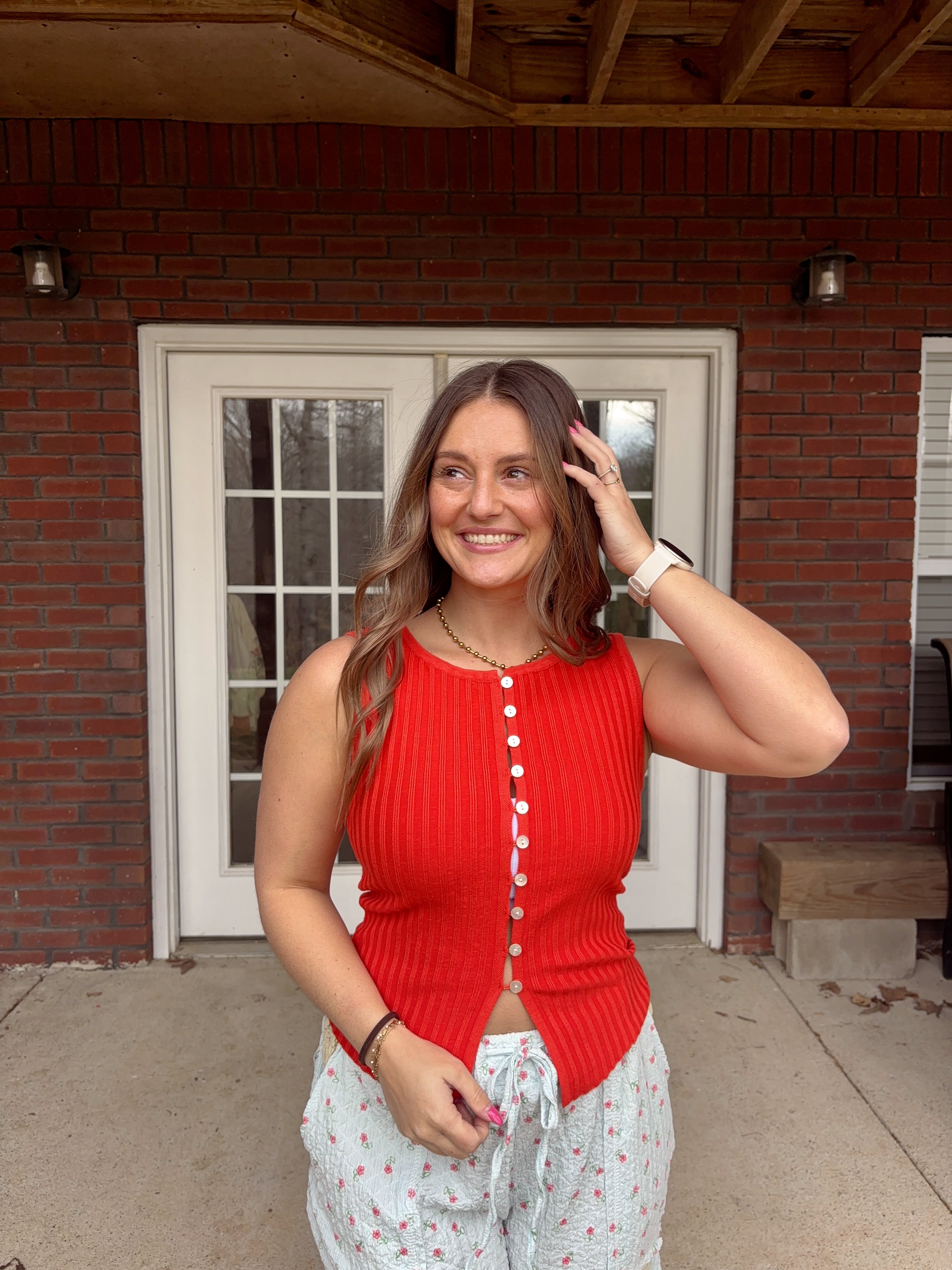 Tomato Button Ribbed Tank