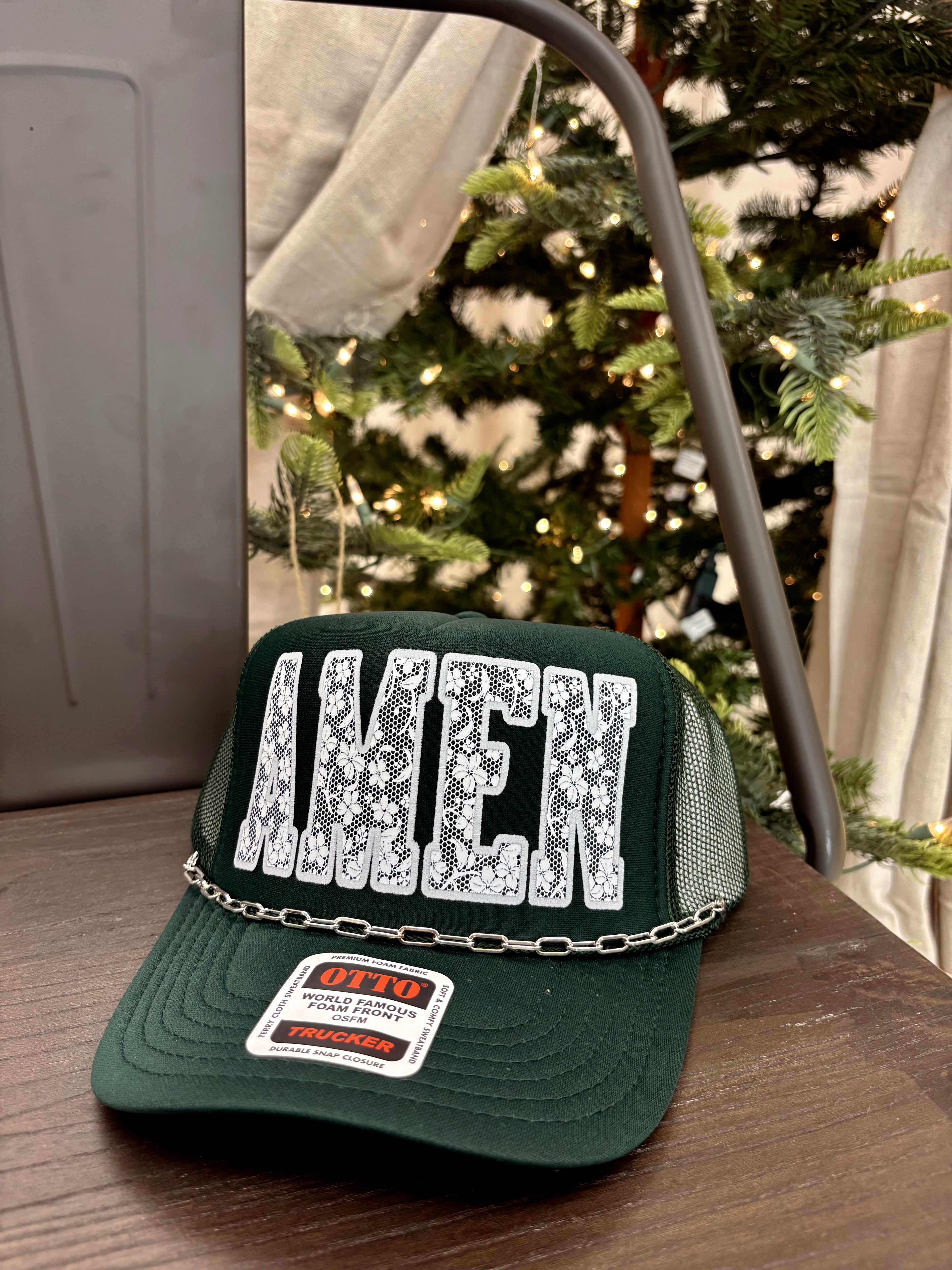 "AMEN" Lace Trucker Hat