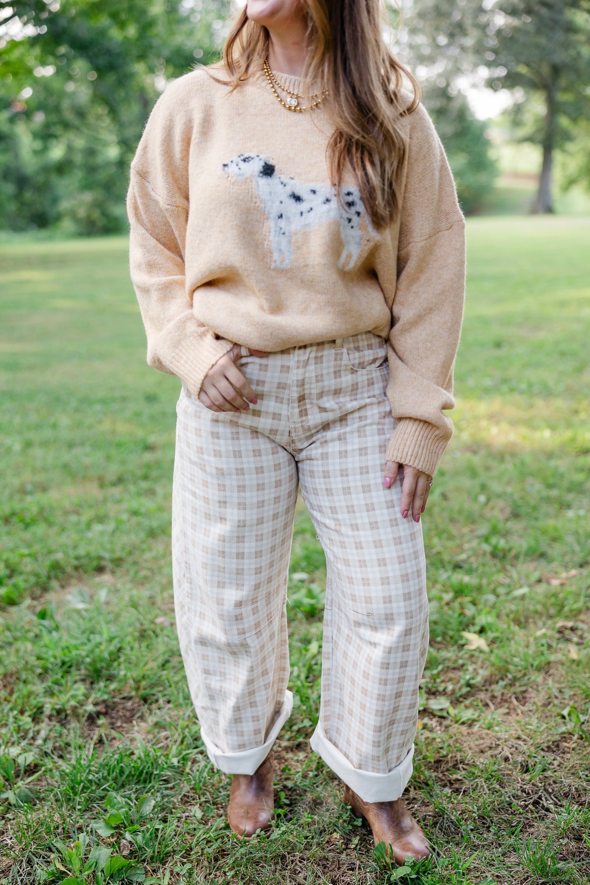 Ridged Gingham Pants