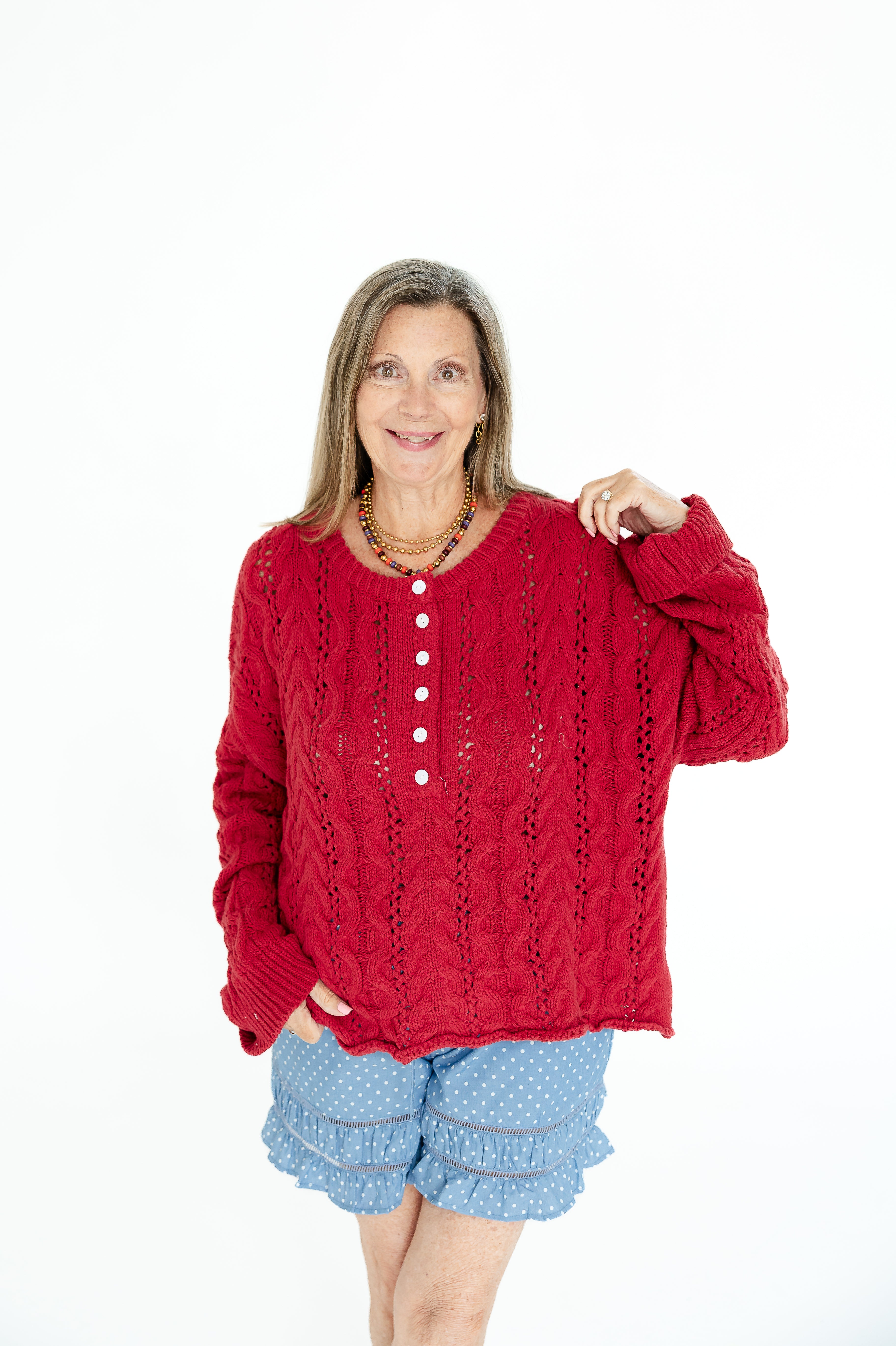 Cherry Bombshell Cable Knit Sweater