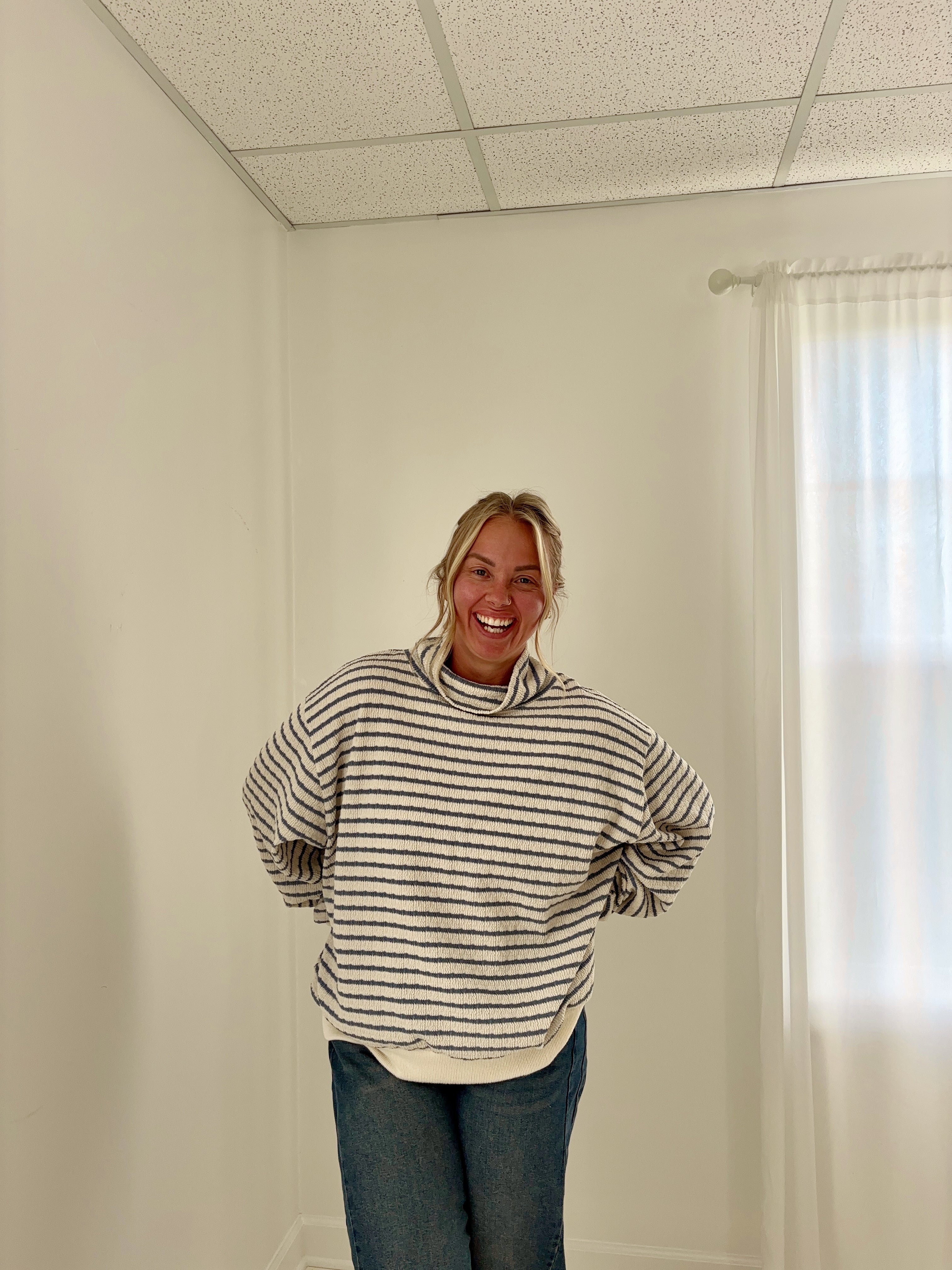 Navy Mock Neck Top