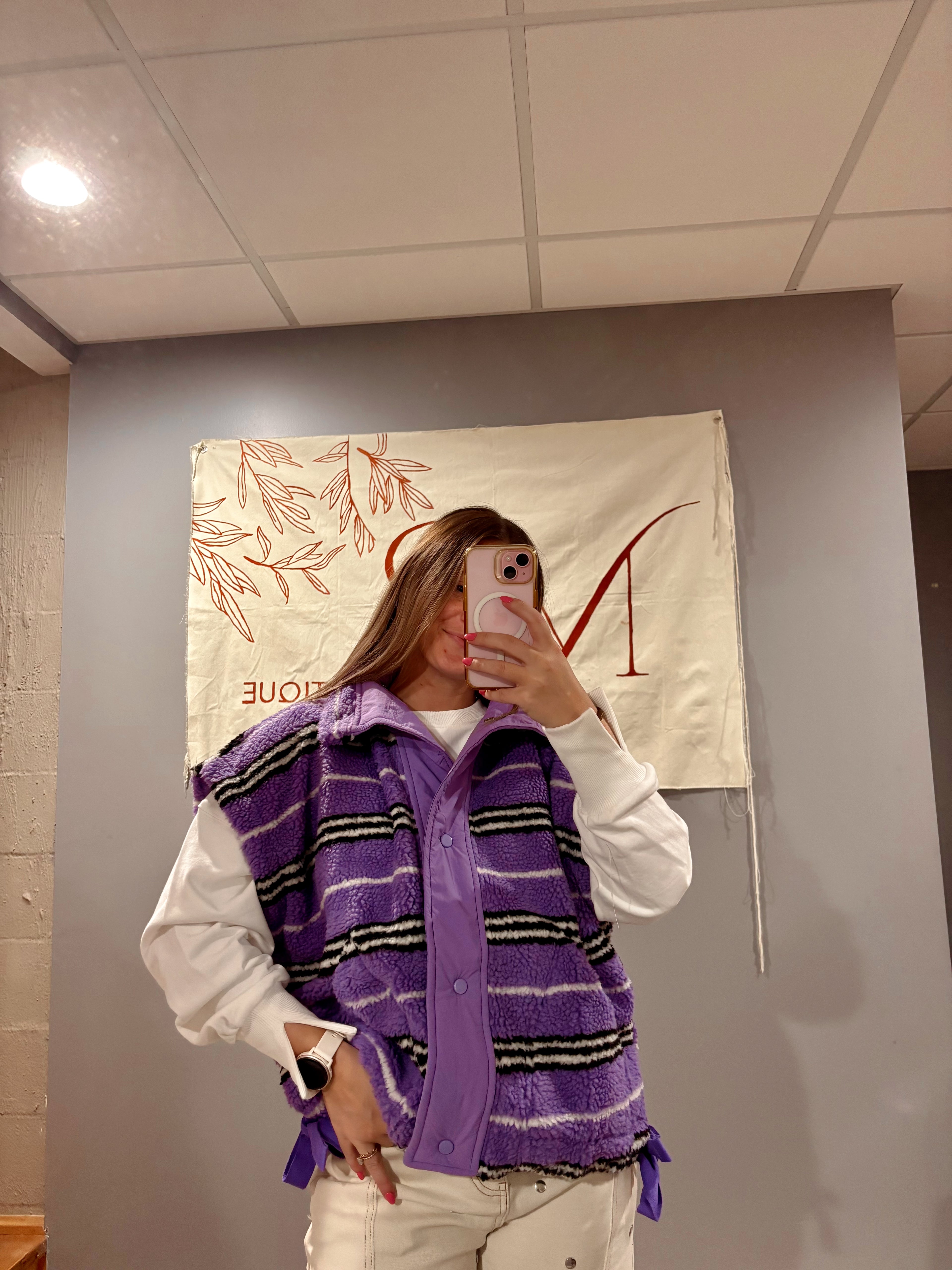 Lavender Striped Sherpa Vest