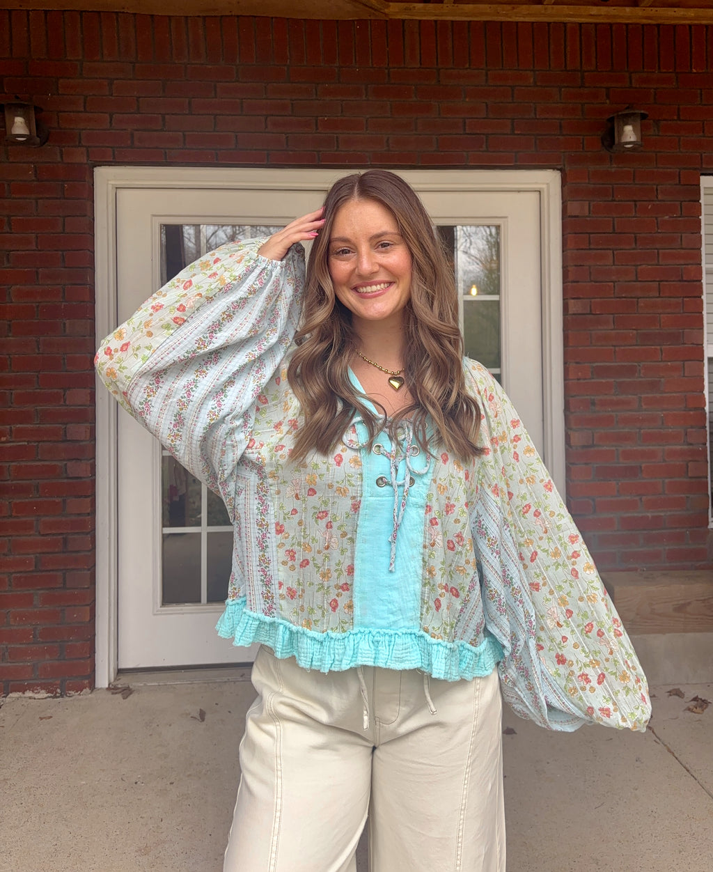 Willow Floral Top - Aqua