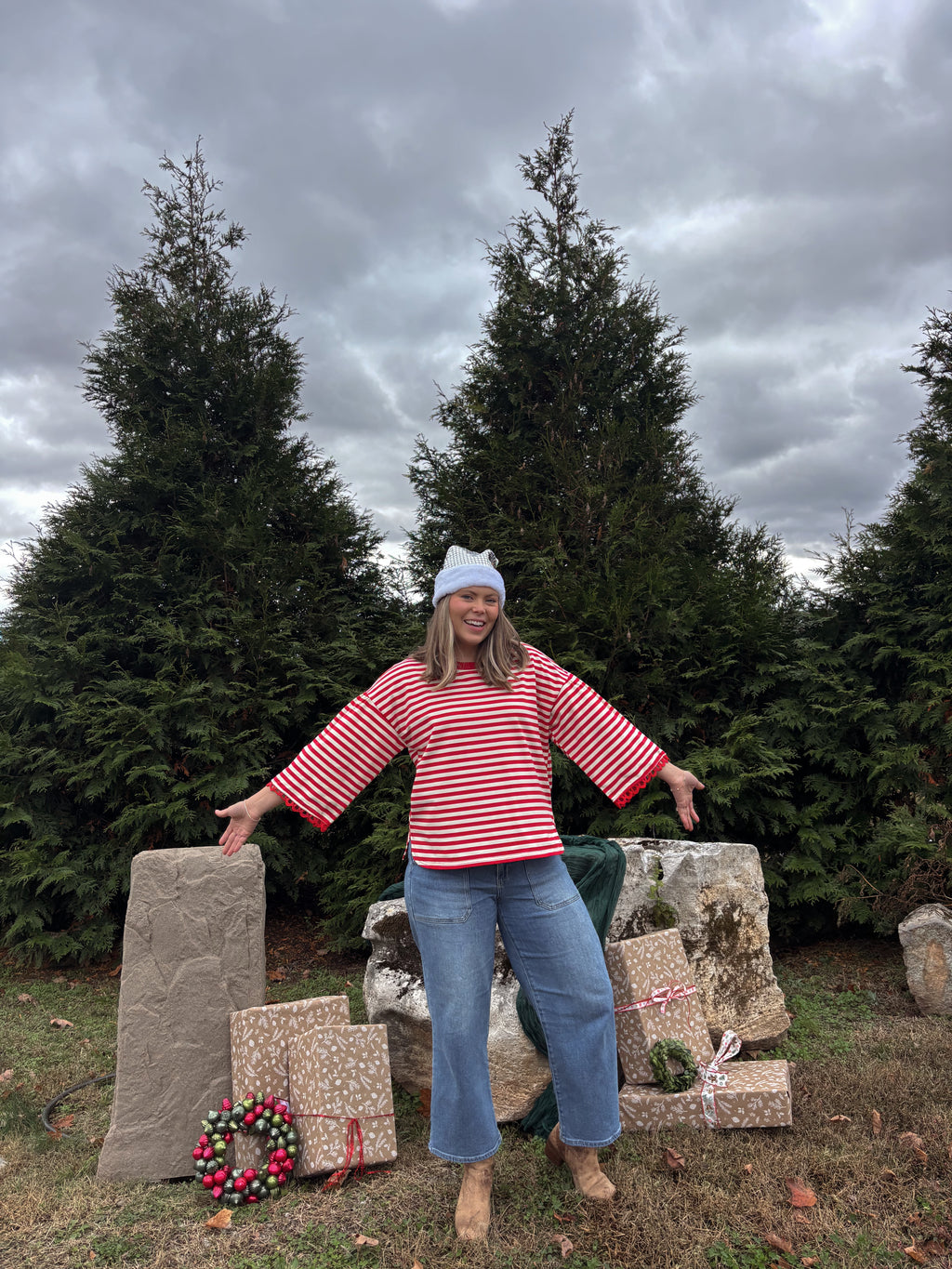 Poinsettia Lace Trim Top