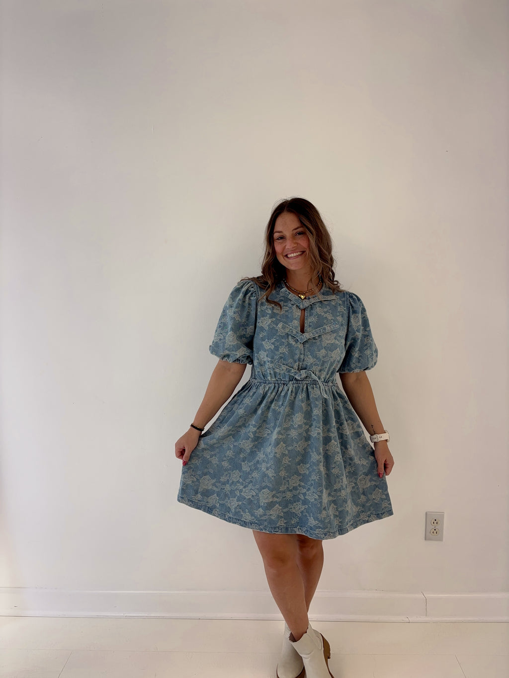 Graceful Bow Denim Dress