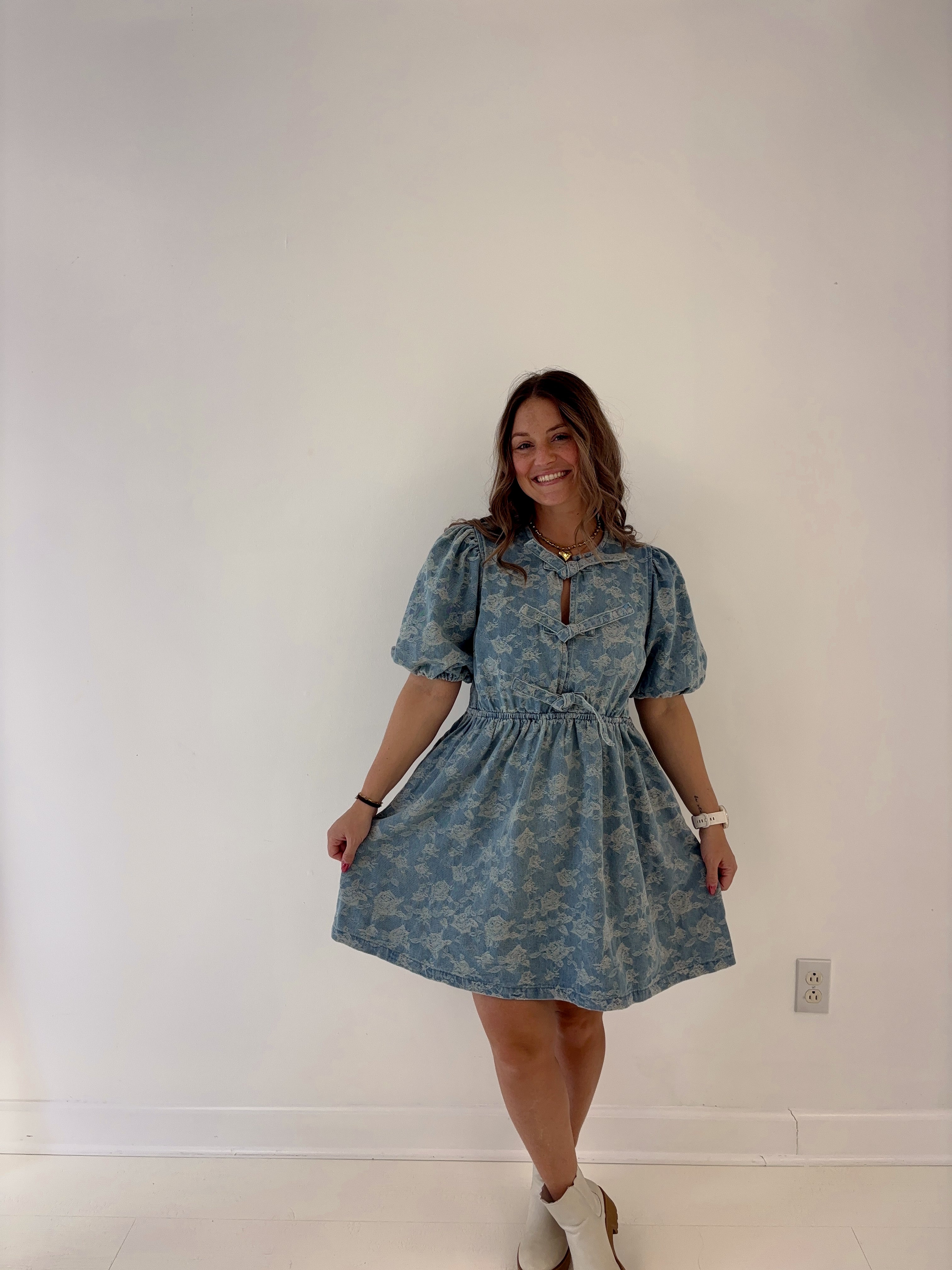 Graceful Bow Denim Dress