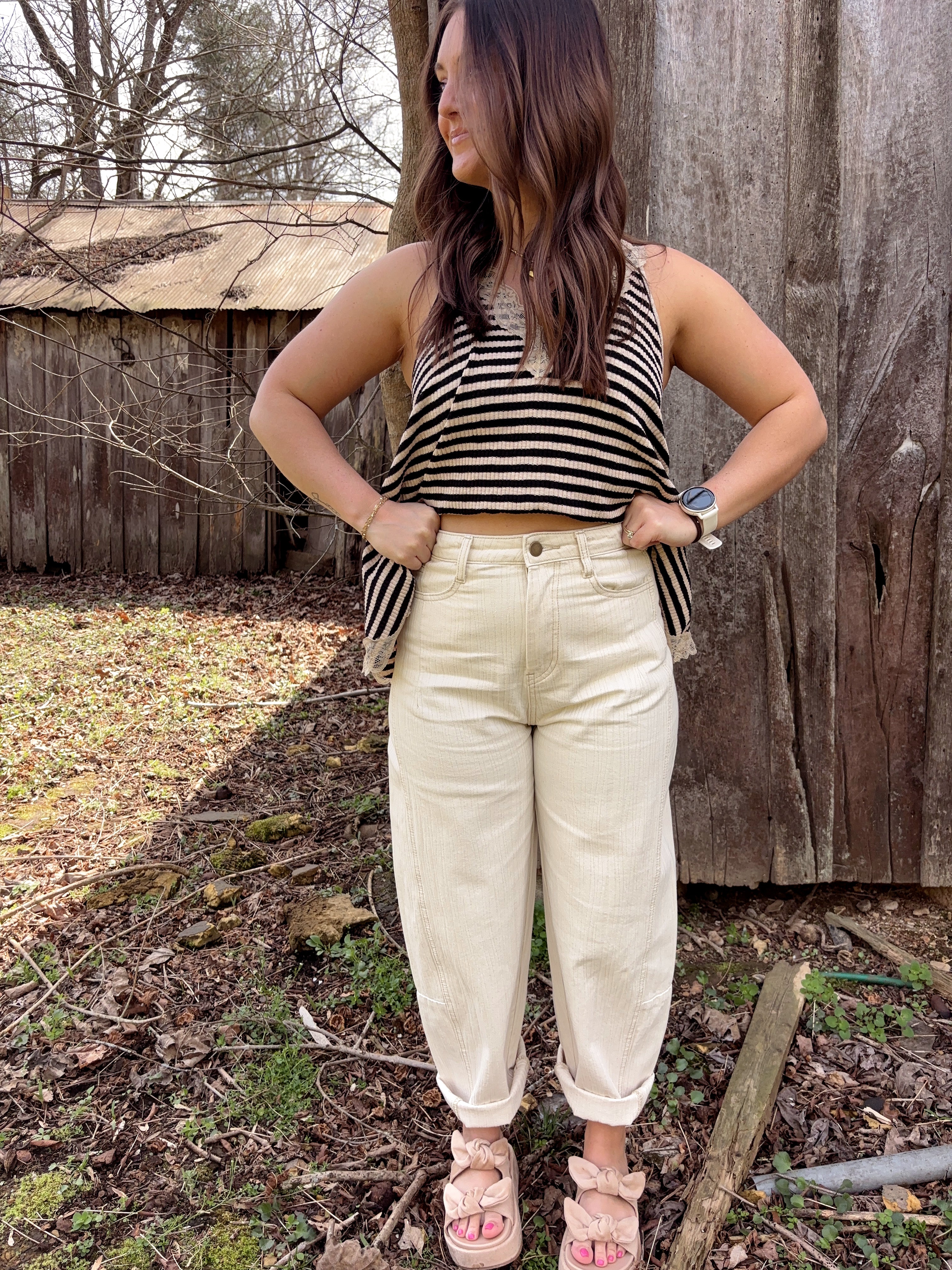 Textured Barrel Jeans