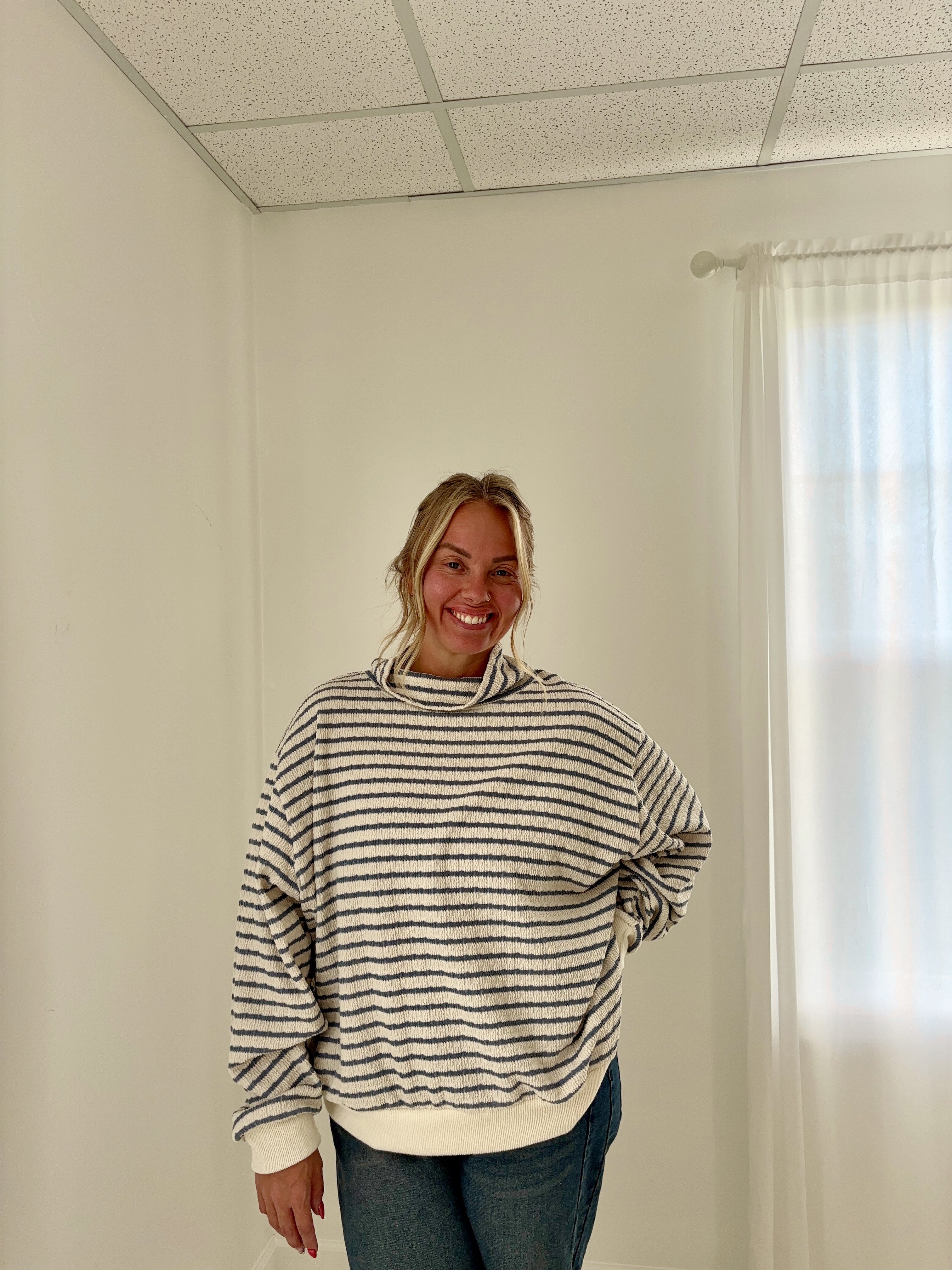 Navy Mock Neck Top