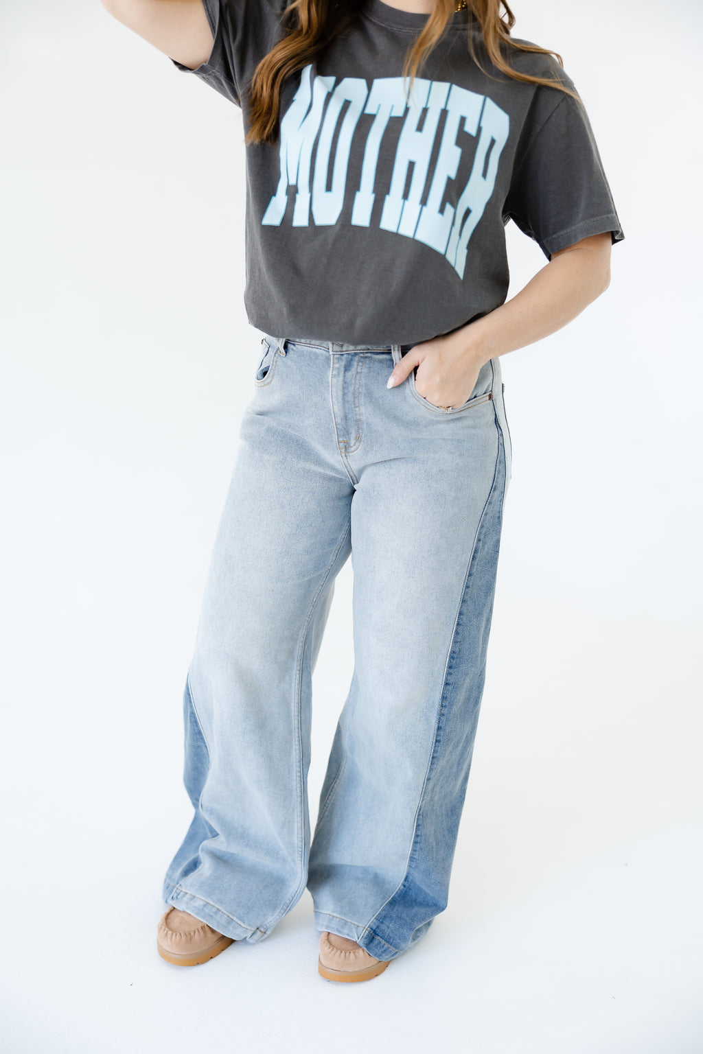 Two-Tone Wide Leg Jeans