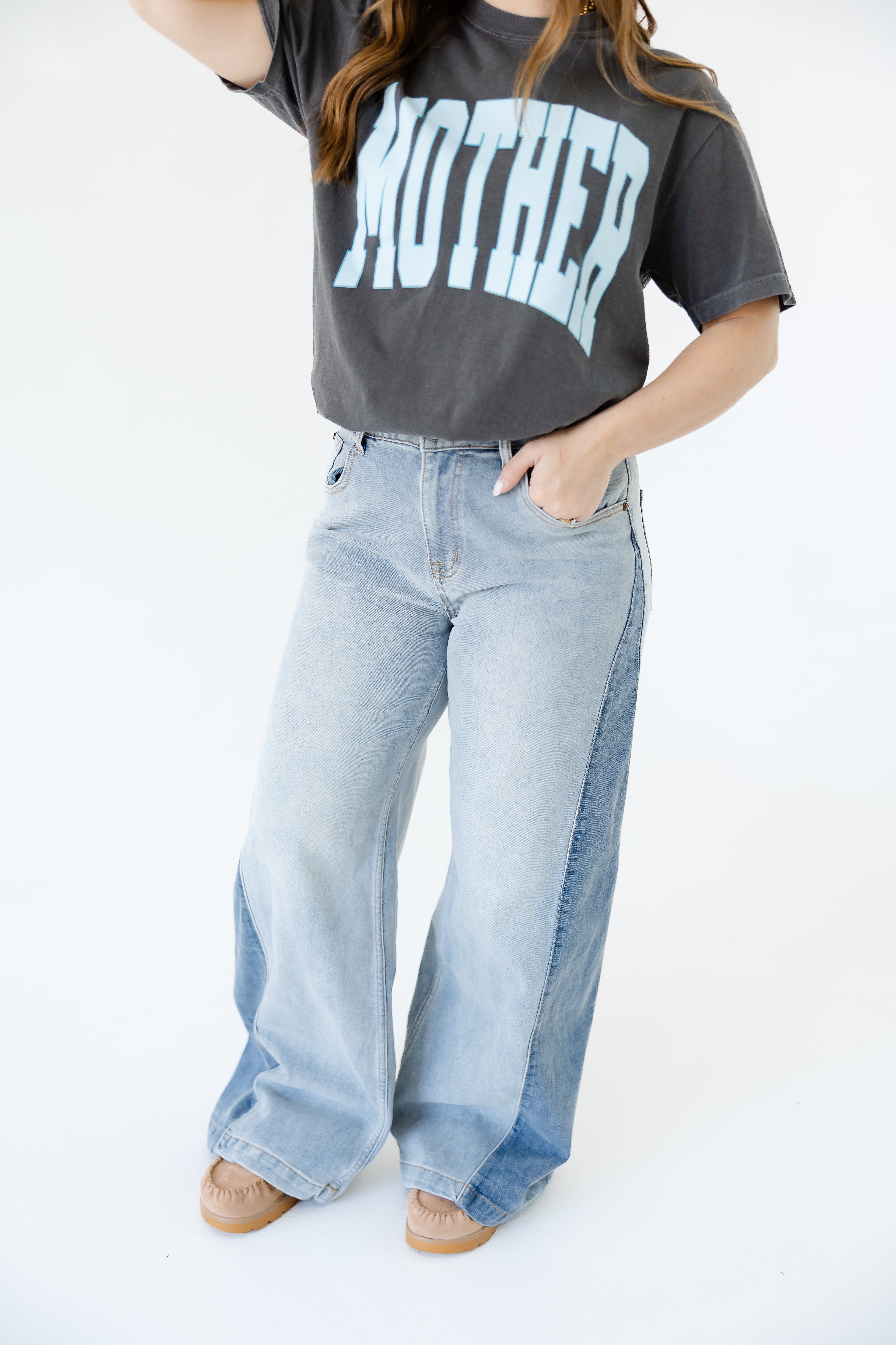 Two-Tone Wide Leg Jeans