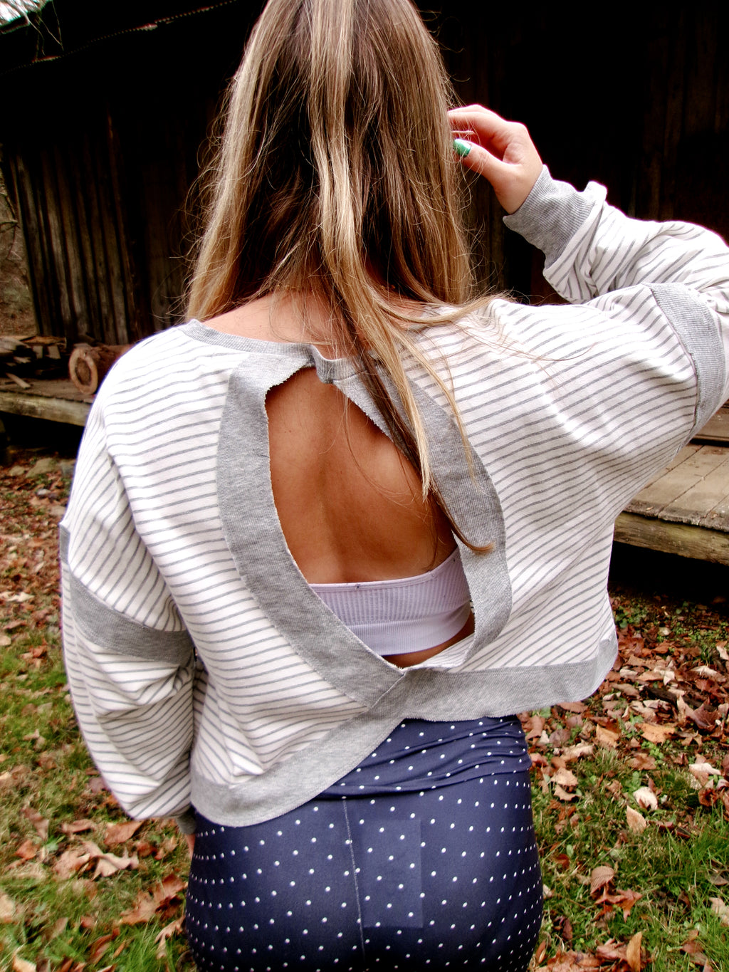Casual Striped Cutout Sweatshirt