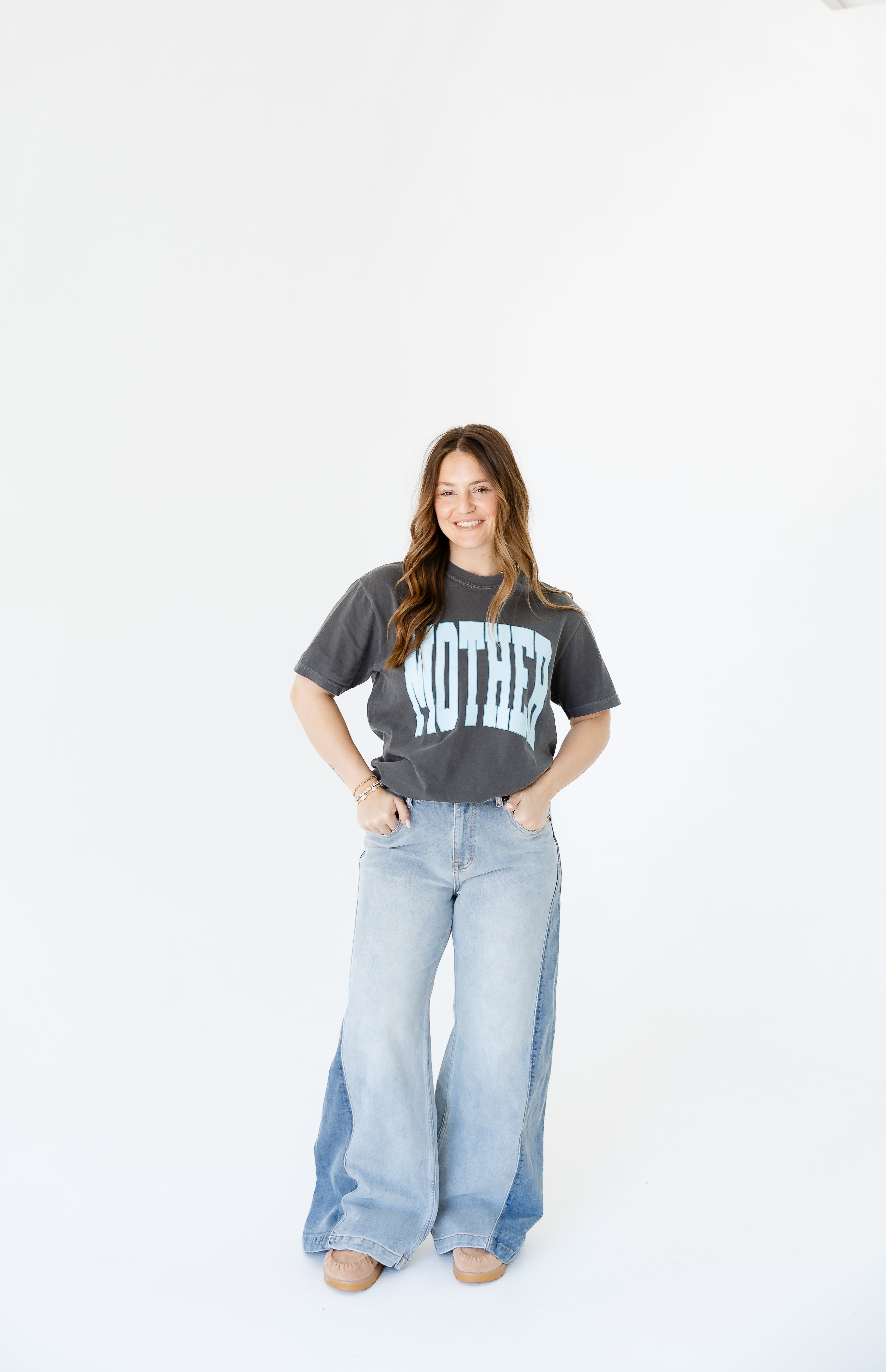 Two-Tone Wide Leg Jeans
