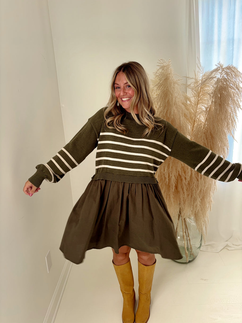 Olive Drop Striped Dress