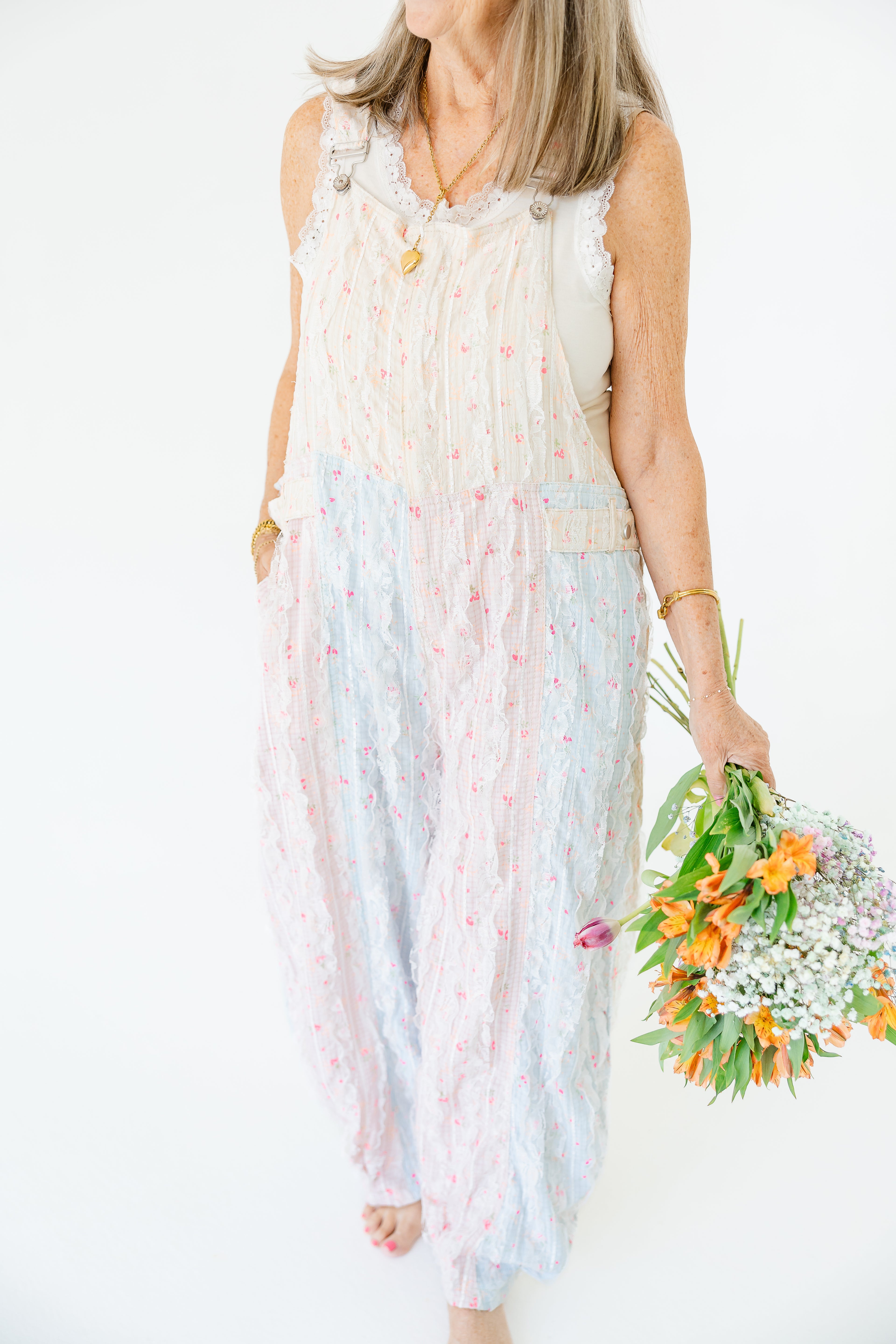 Cotton Candy Floral Overalls