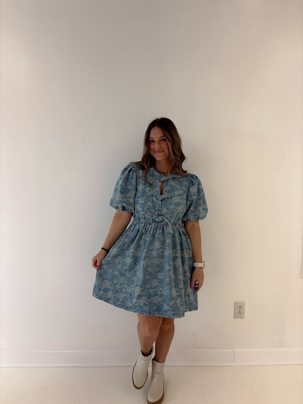 Graceful Bow Denim Dress