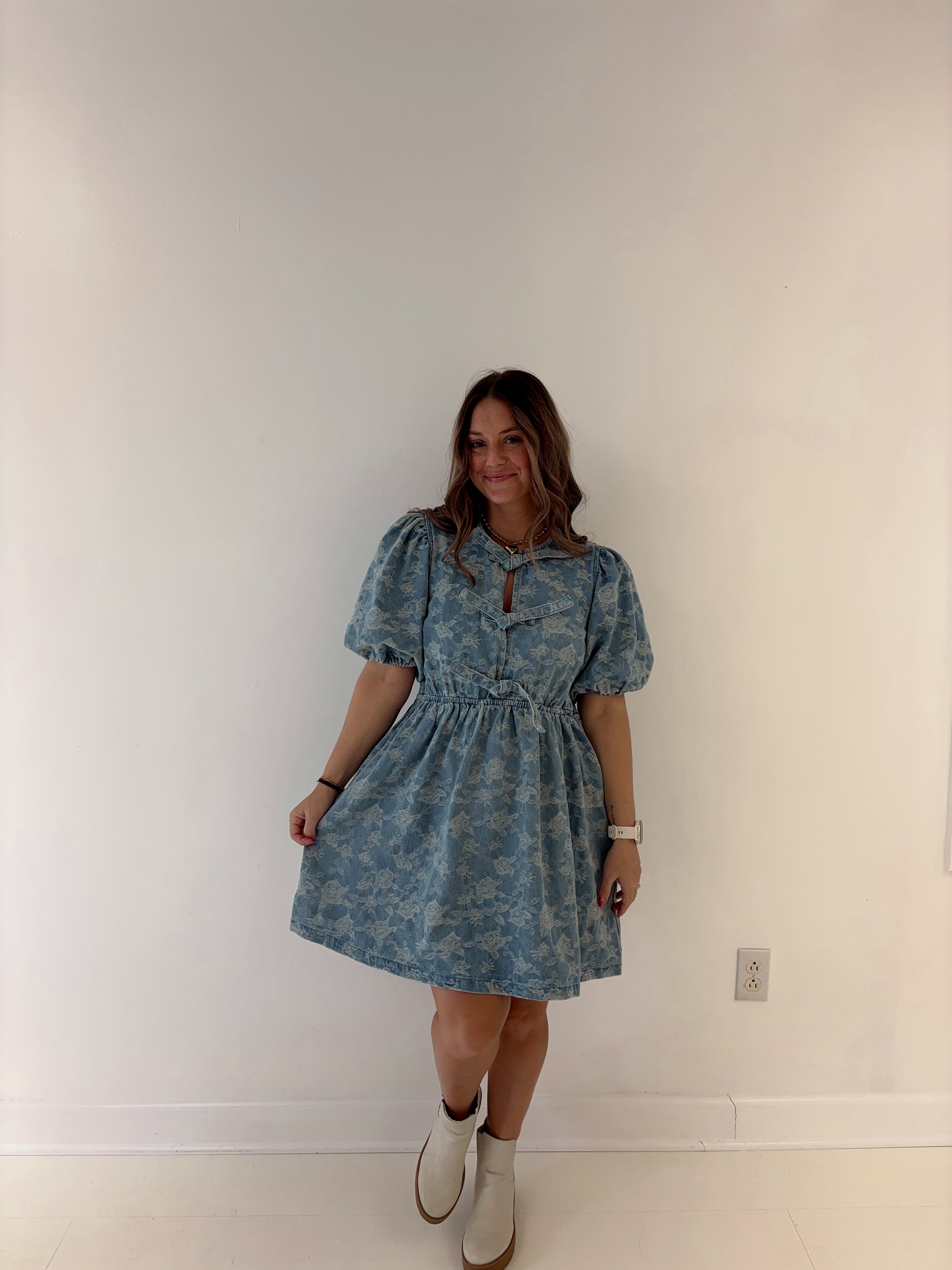 Graceful Bow Denim Dress