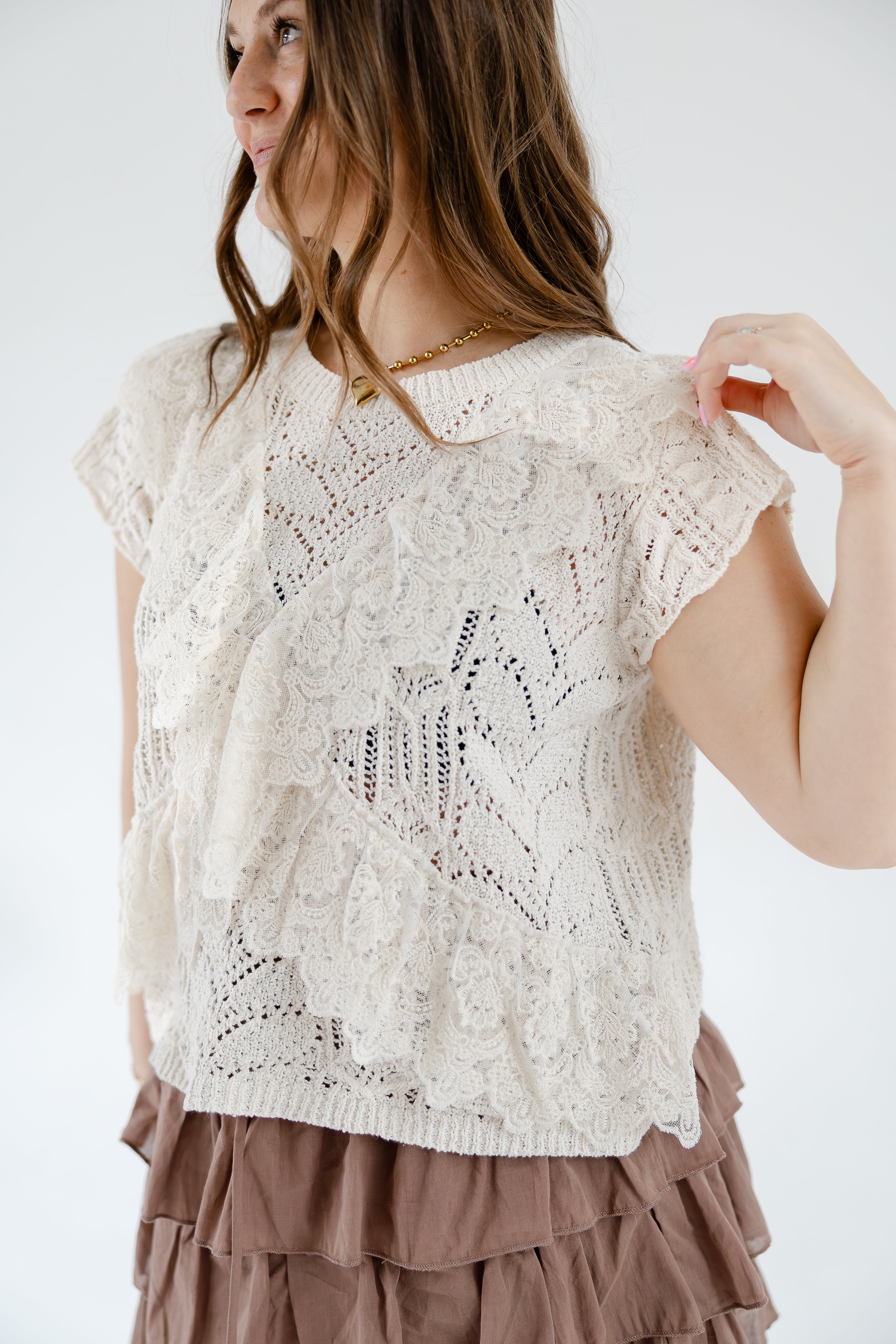 Natural Lace Knit Top