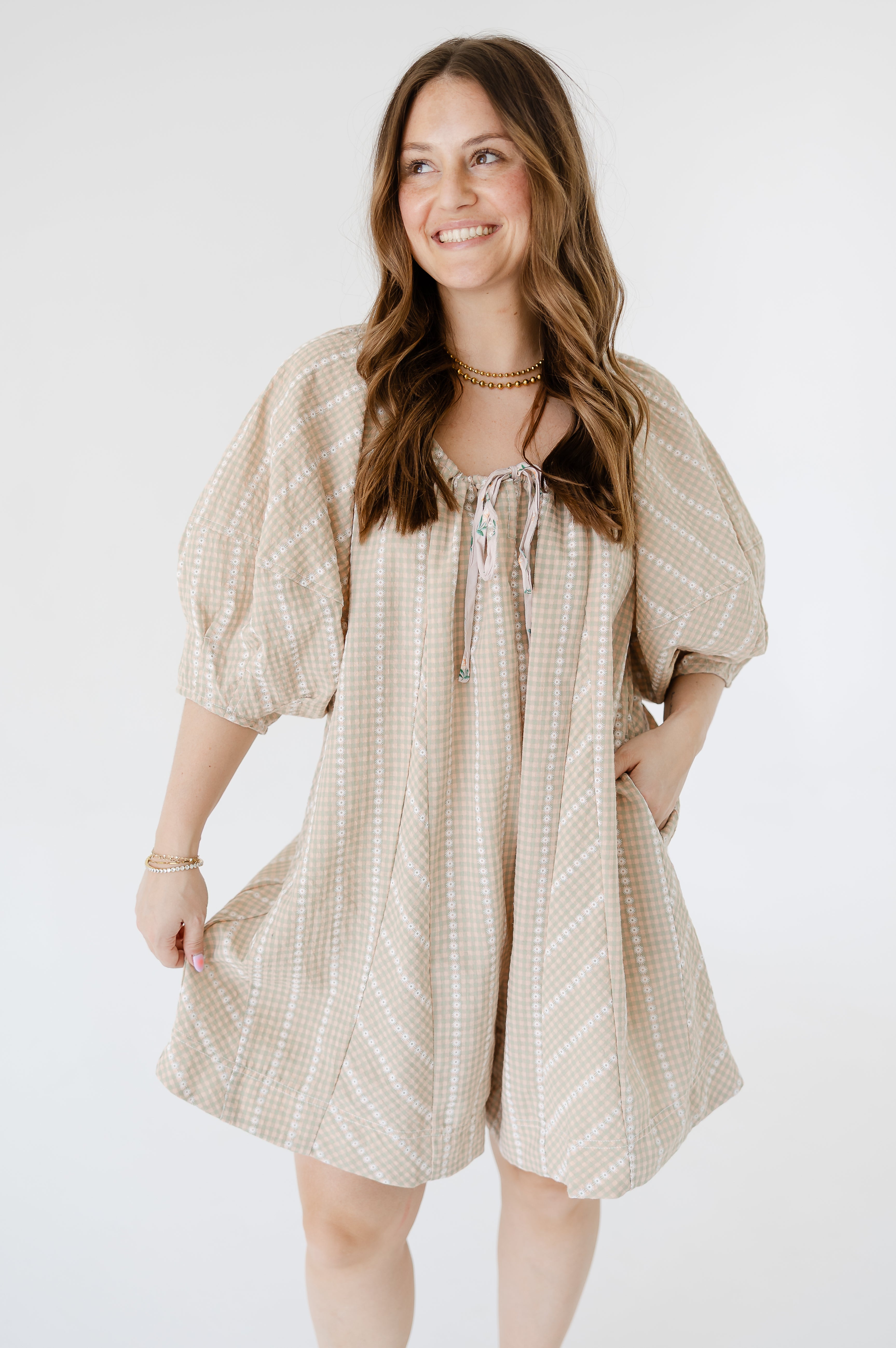 Desert Drift Gingham Romper