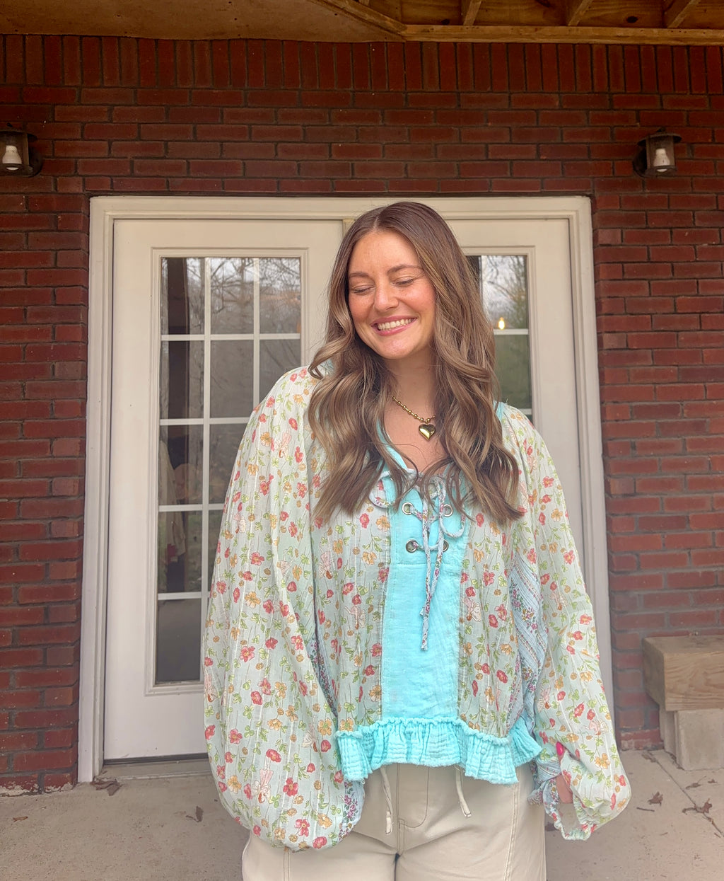 Willow Floral Top - Aqua