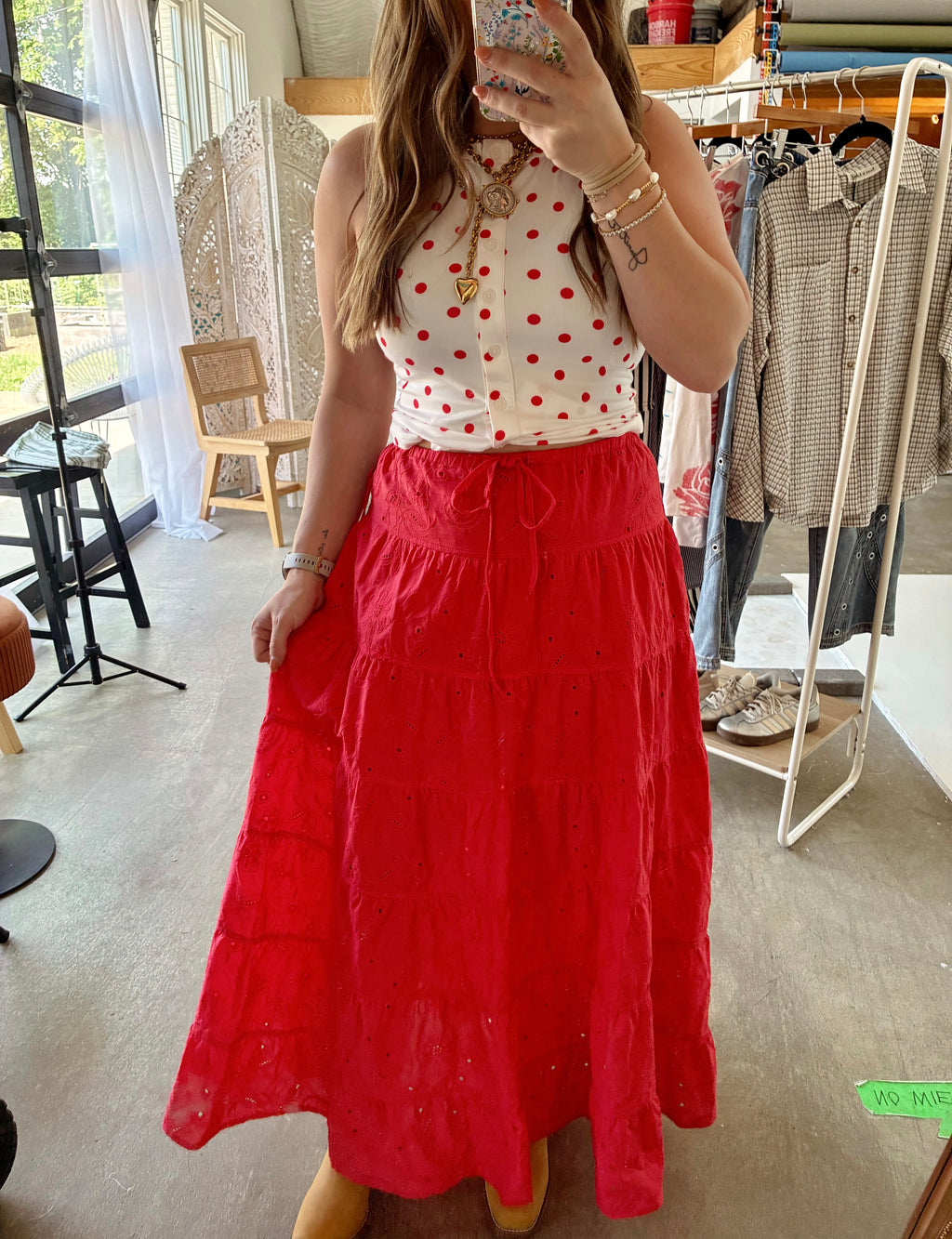 Red Hot Eyelet Skirt
