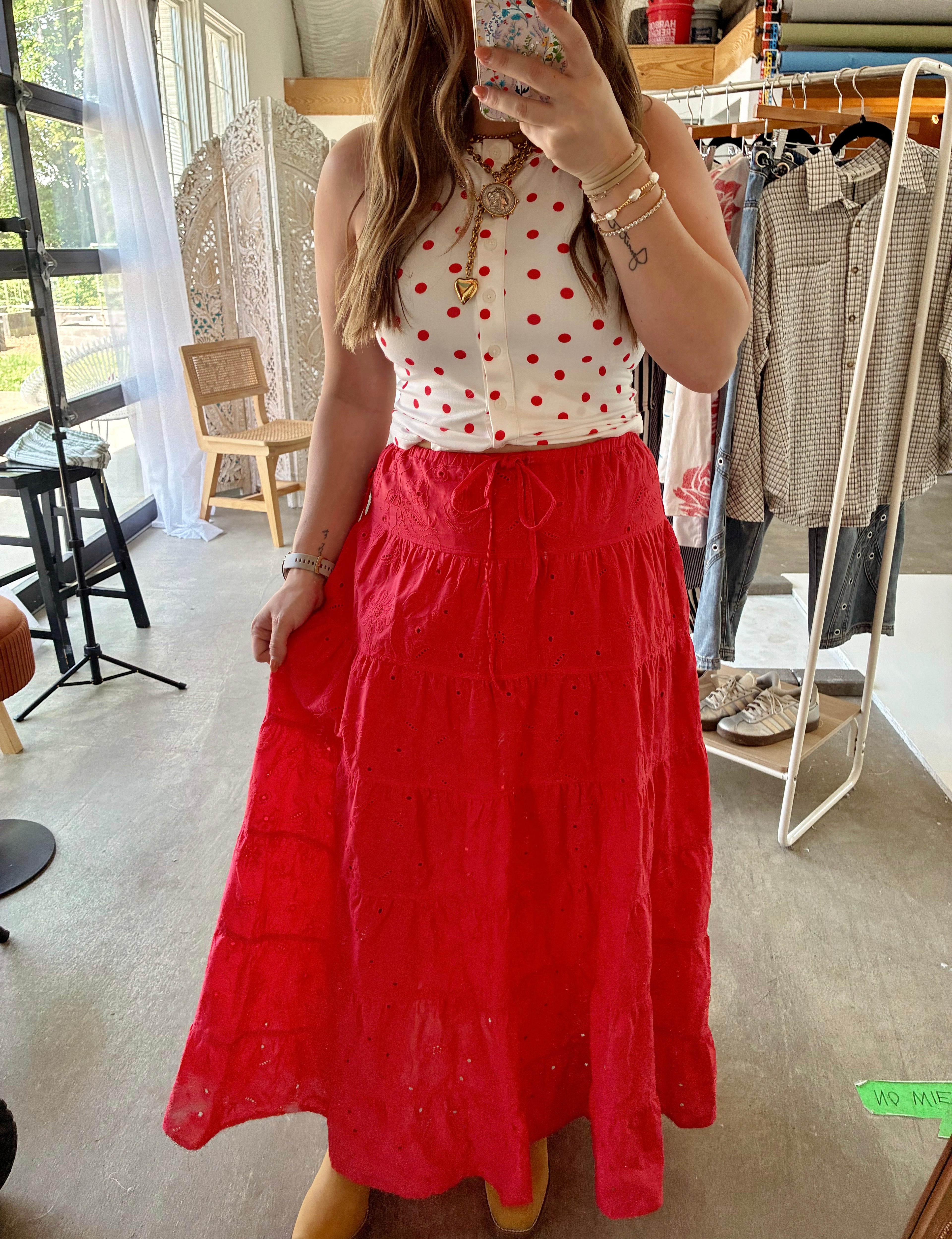 Red Hot Eyelet Skirt