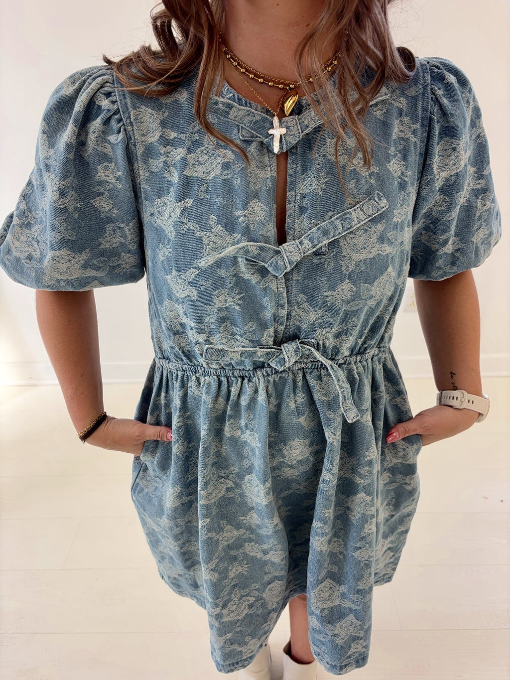 Graceful Bow Denim Dress