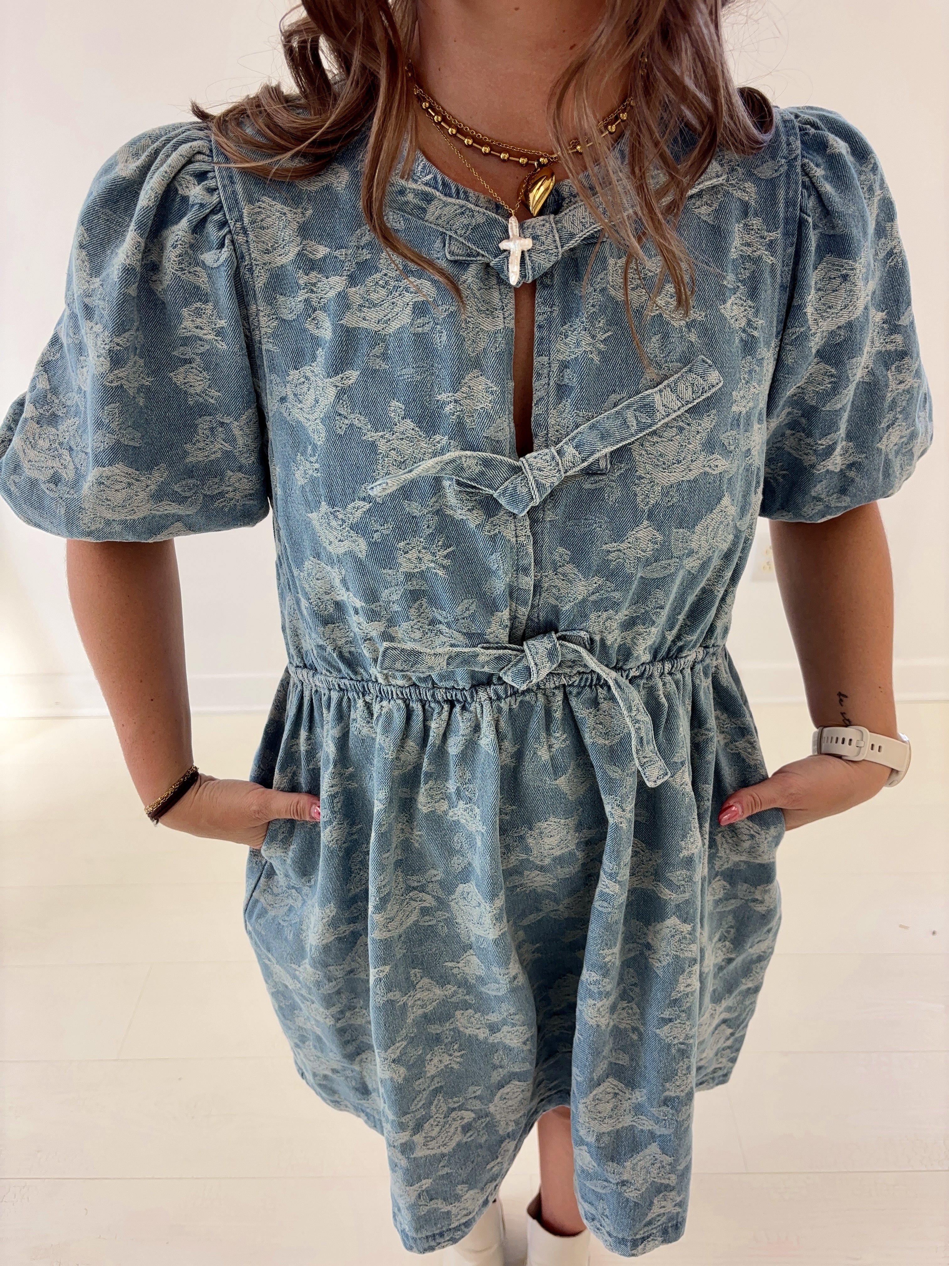 Graceful Bow Denim Dress