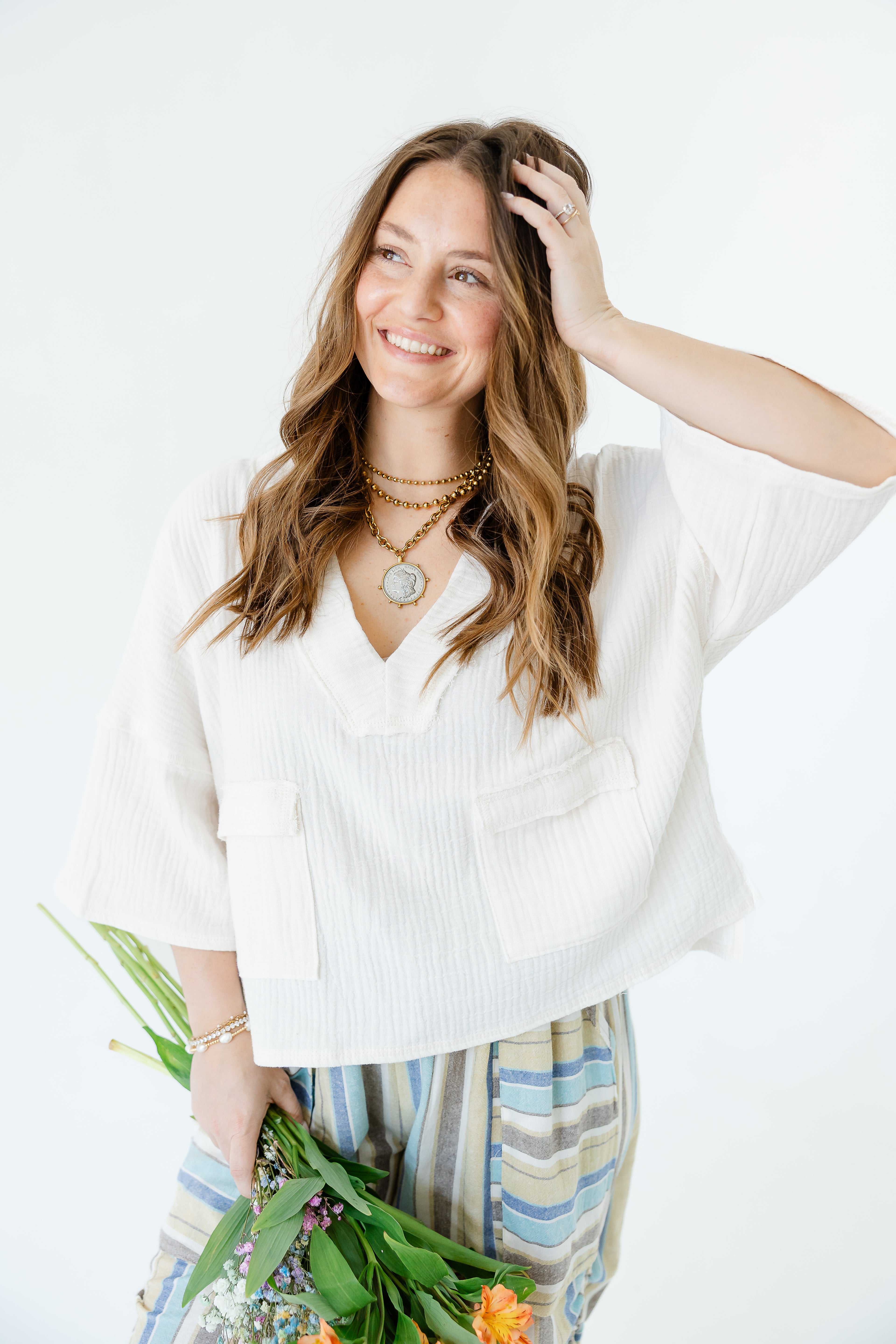 Ila Ivory Patched Top