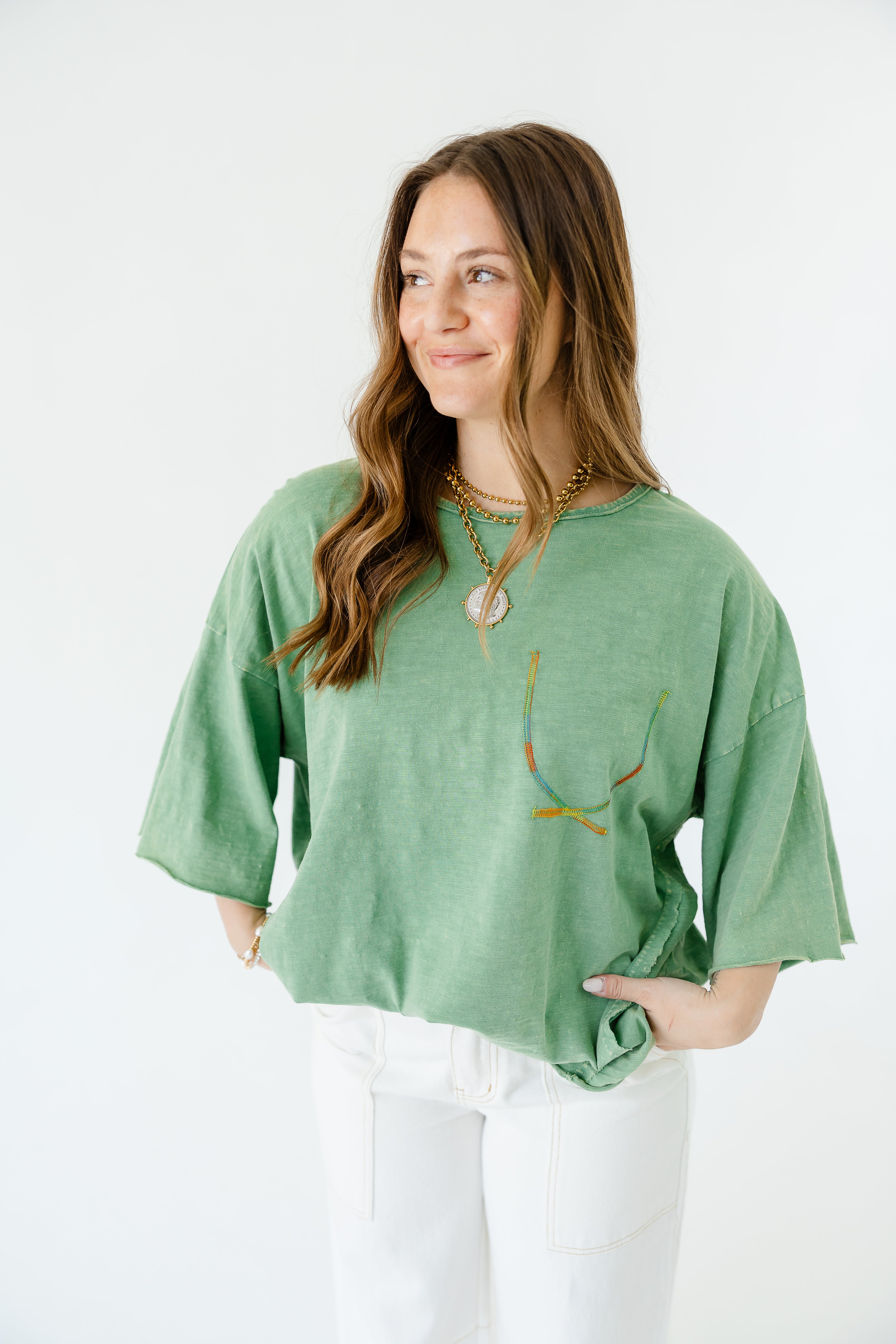 Rainbow Stitched Pocket Tee