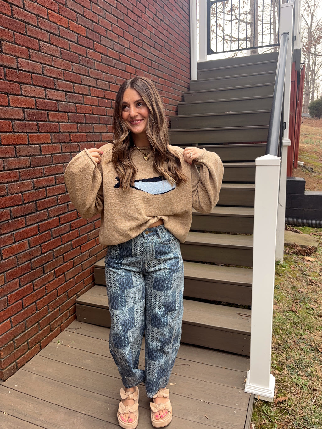 Boho Printed Barrel Jeans